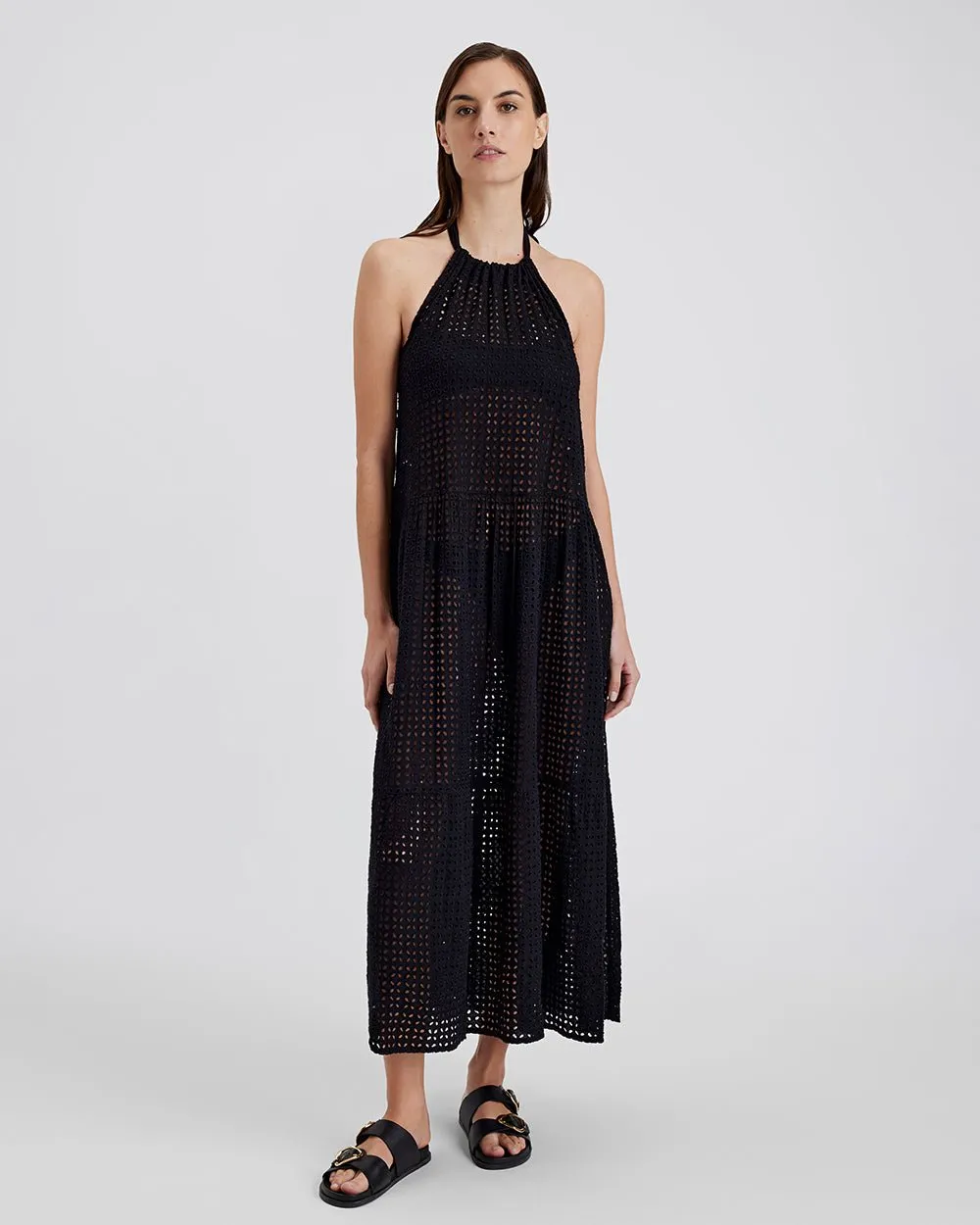 Kai Dress Leaf Eyelet Noir sold by SOLID & STRIPED