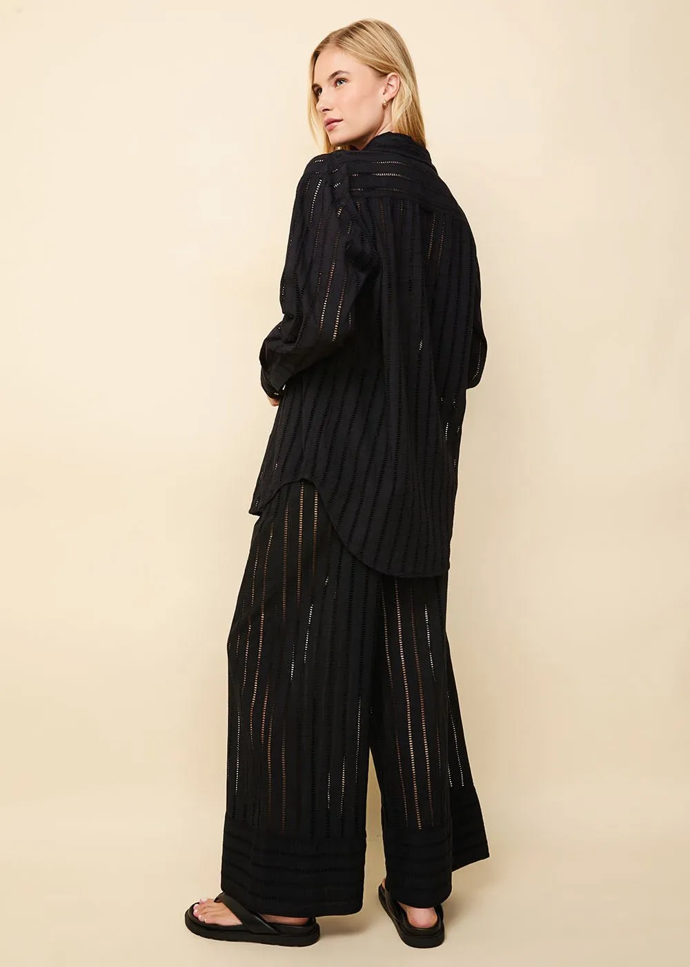 Rentissa Striped Eyelet Pant Noir sold by SOLID & STRIPED product image thumbnail 3