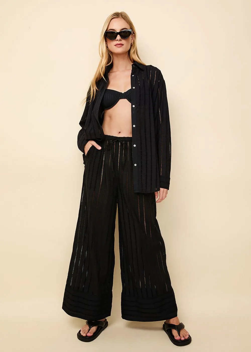 Rentissa Striped Eyelet Pant Noir sold by SOLID & STRIPED