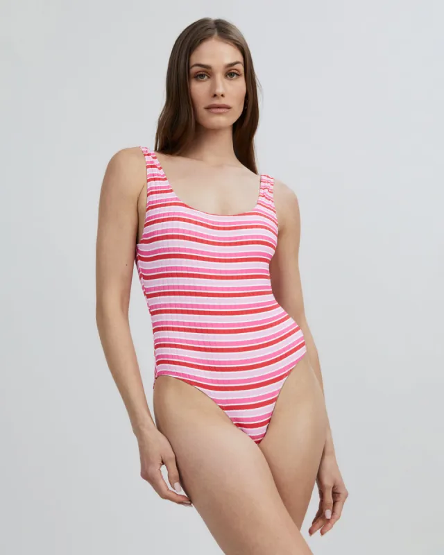 Anne-Marie Ribbed One Piece Pink Multi Stripe sold by SOLID & STRIPED