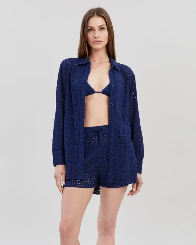 Oxford Tunic Leaf Eyelet French Navy made by SOLID & STRIPED