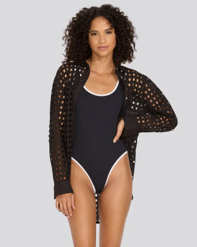 Oxford Tunic Classic Eyelet Noir sold by SOLID & STRIPED