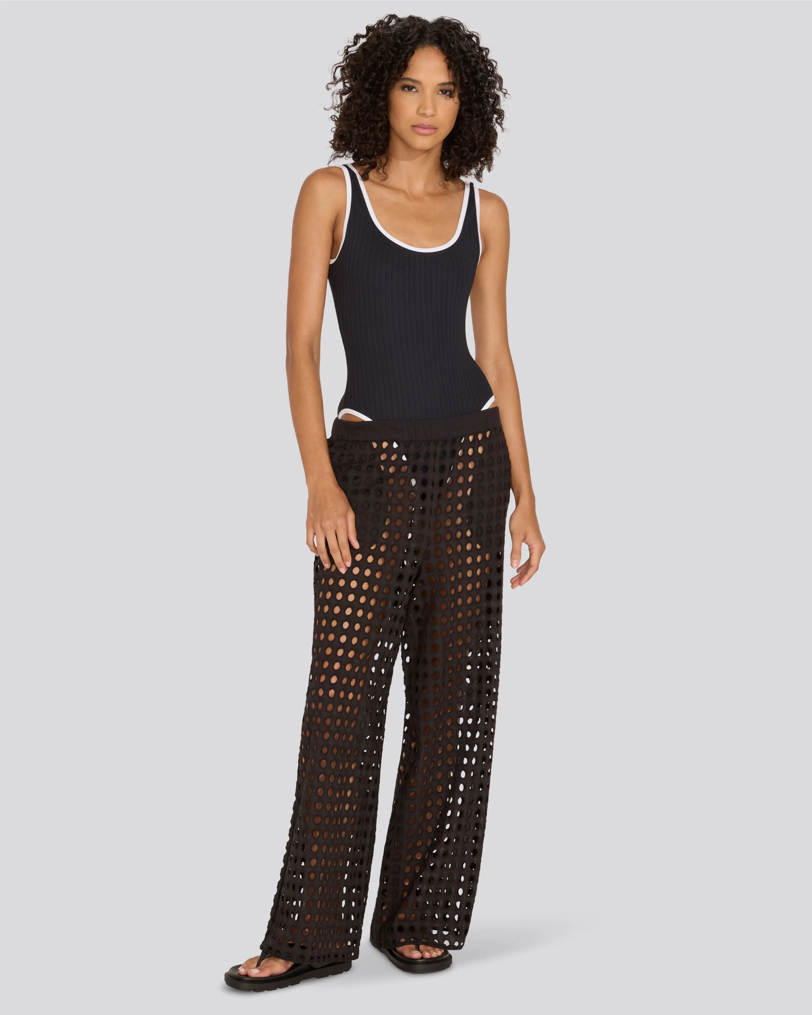 Eyelet Delaney Pant Noir sold by SOLID & STRIPED