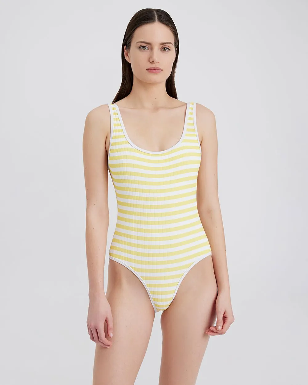 Anne-Marie Ribbed One Piece Lemon Stripe sold by SOLID & STRIPED