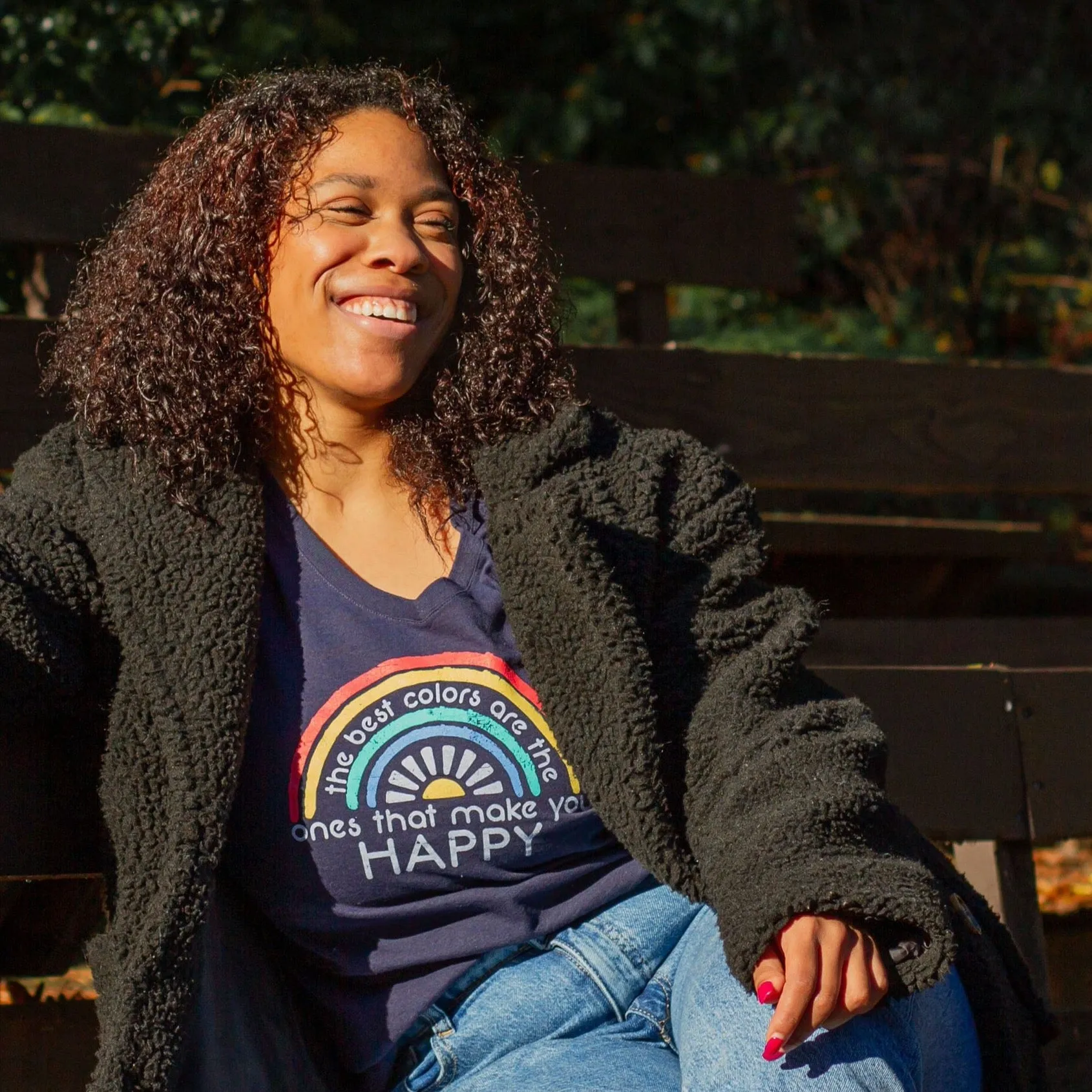 Women's V-Neck T-Shirt: Happy sold by Solmate Socks product image thumbnail 2