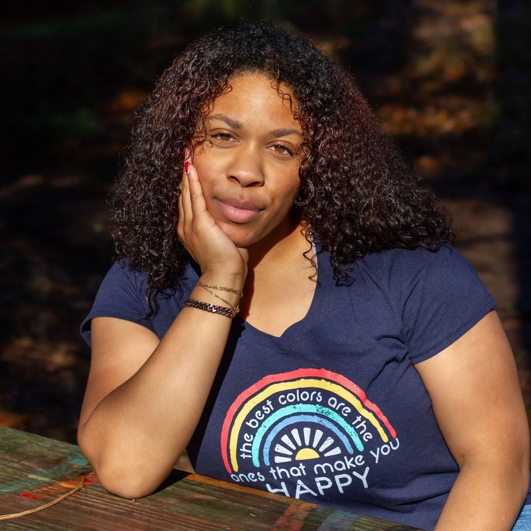 Women's V-Neck T-Shirt: Happy sold by Solmate Socks product image thumbnail 4