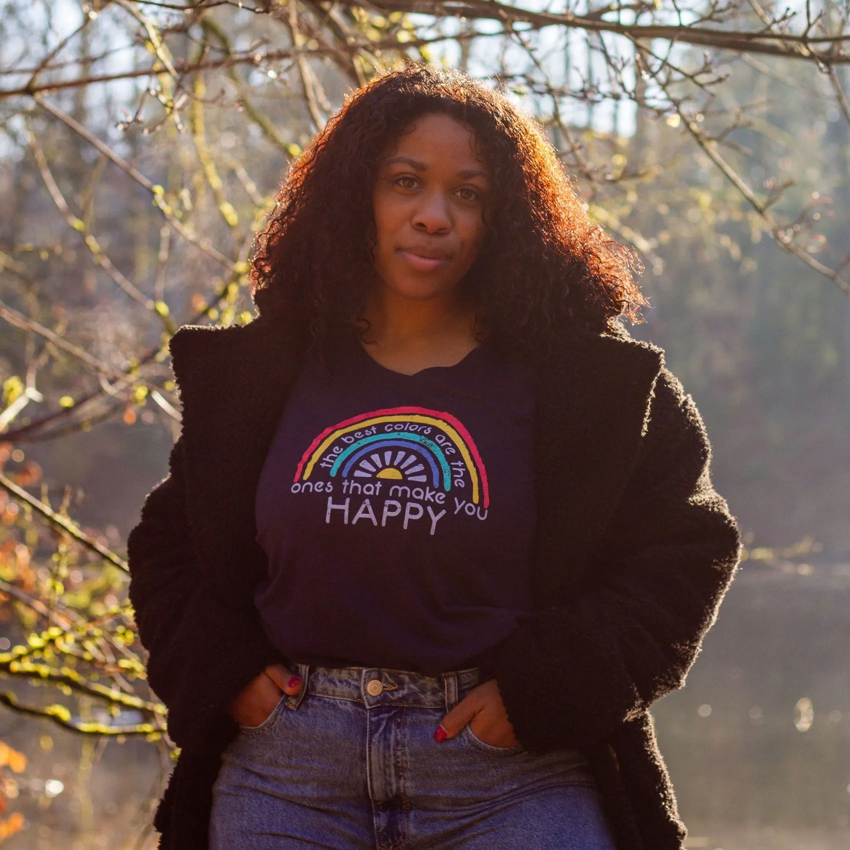 Women's V-Neck T-Shirt: Happy sold by Solmate Socks product image thumbnail 3