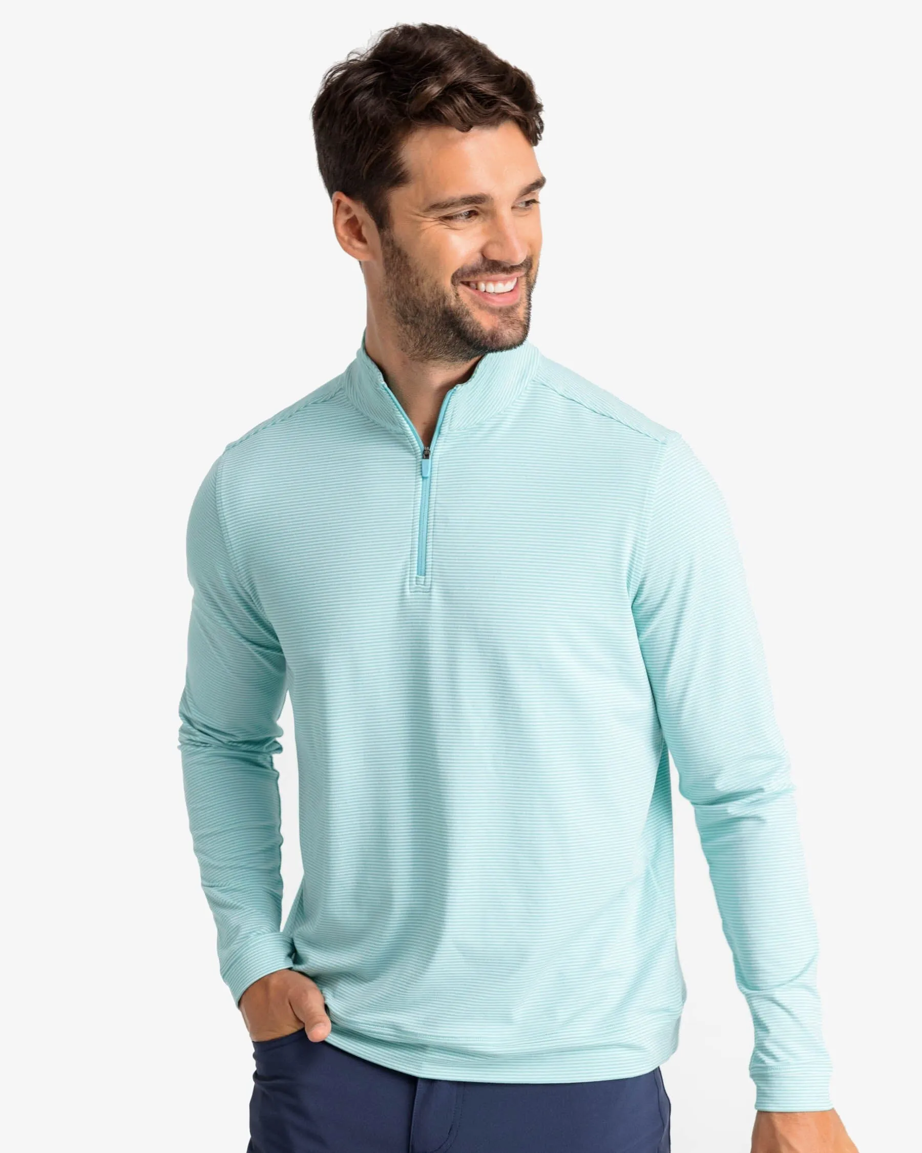 Cruiser Heather Micro-Stripe Performance Quarter Zip Pullover - Final Sale sold by Southern Tide