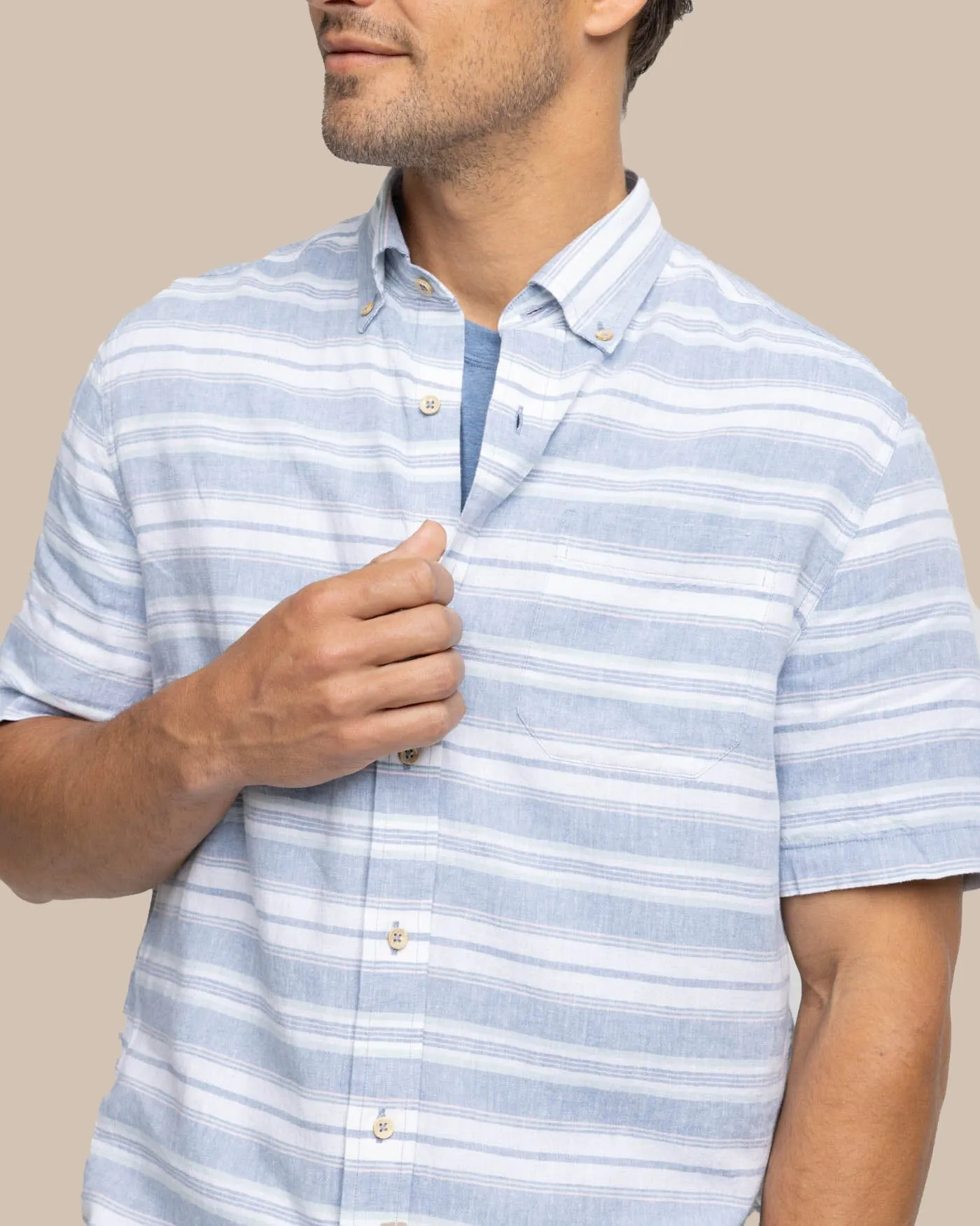 Linen Rayon Timmonsok Stripe Short Sleeve Sport Shirt sold by Southern Tide product image thumbnail 2