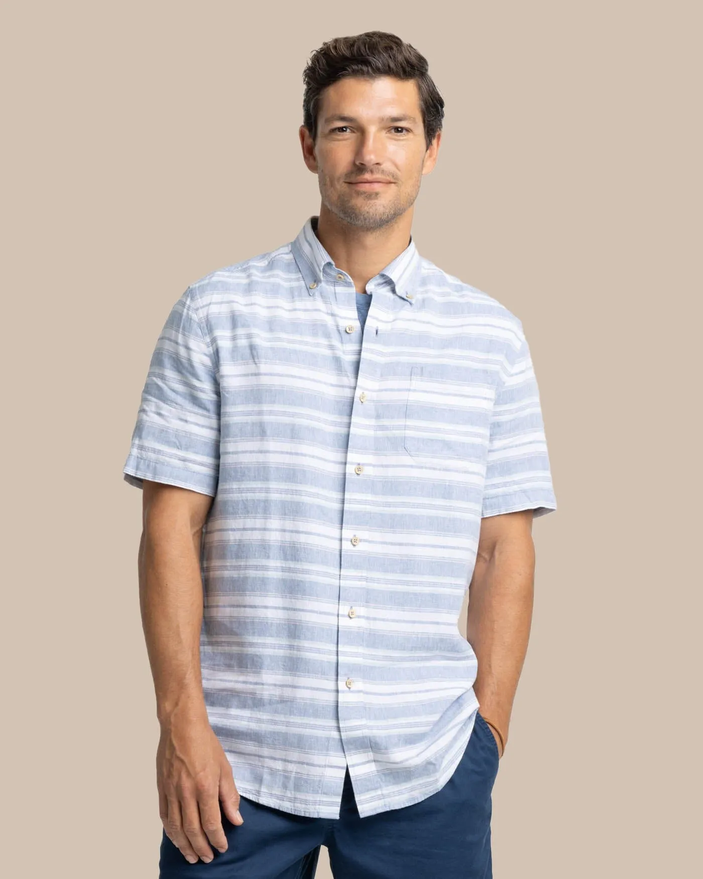 Linen Rayon Timmonsok Stripe Short Sleeve Sport Shirt sold by Southern Tide