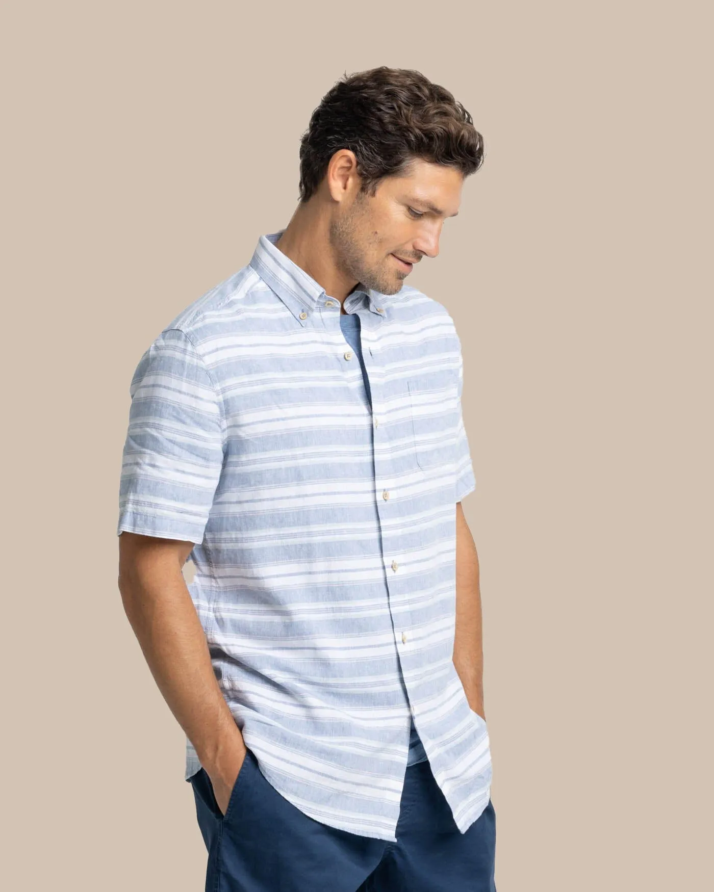 Linen Rayon Timmonsok Stripe Short Sleeve Sport Shirt sold by Southern Tide product image thumbnail 3