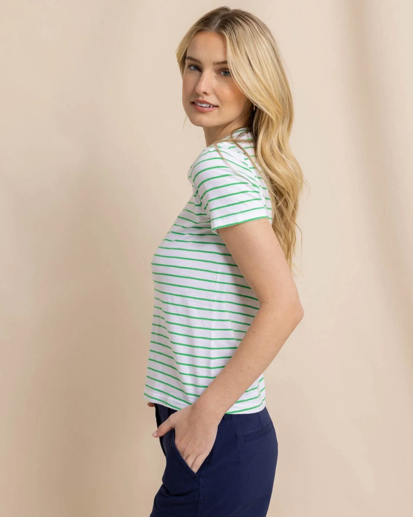 Sun Farer Stripe Crewneck T-Shirt - Lawn Green sold by Southern Tide product image thumbnail 3