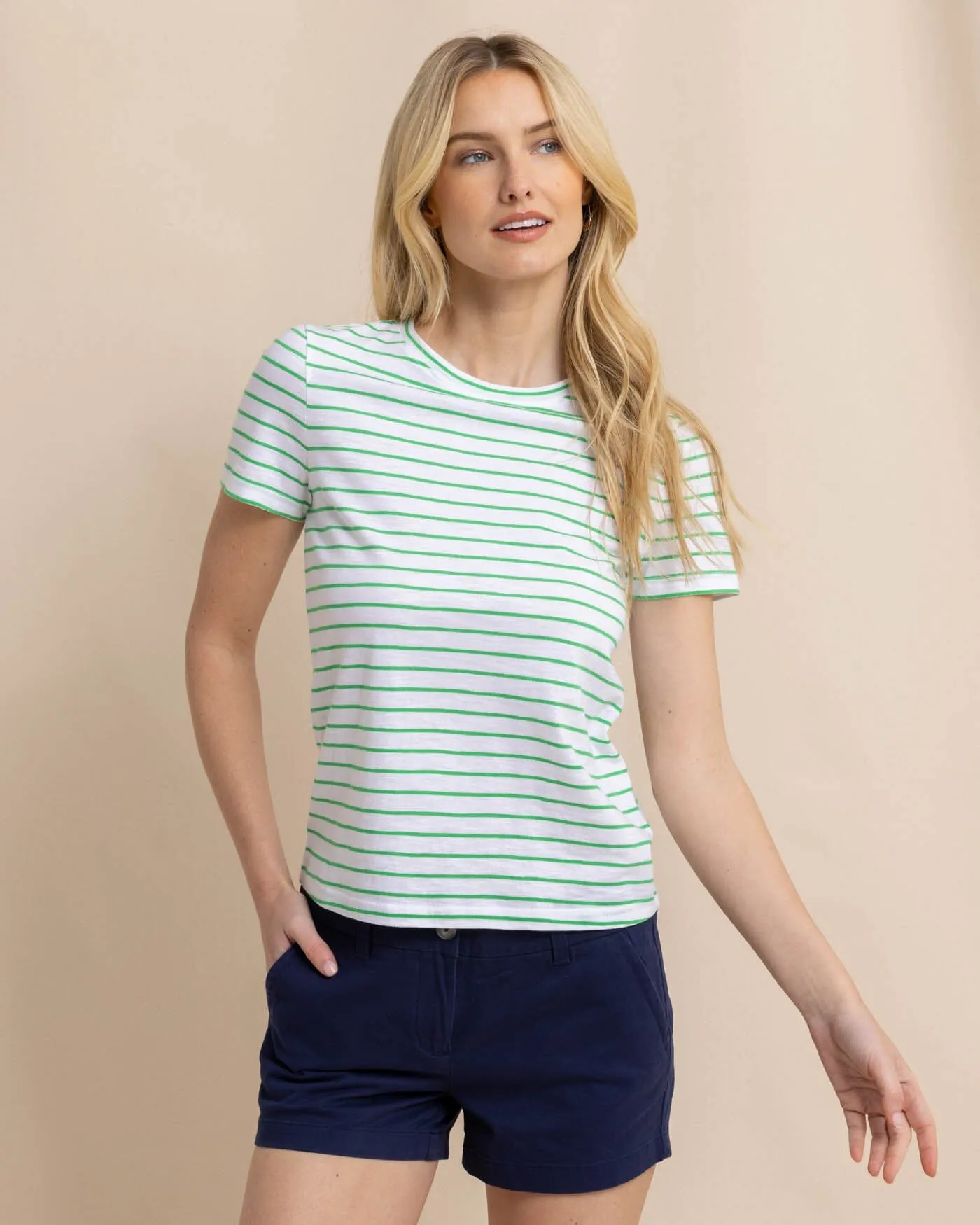 Sun Farer Stripe Crewneck T-Shirt - Lawn Green sold by Southern Tide