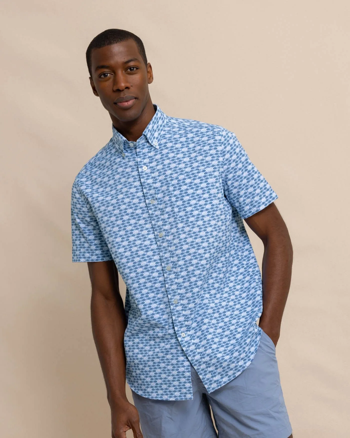 Intercoastal Heather Skipping Jacks Short Sleeve Sport Shirt sold by Southern Tide