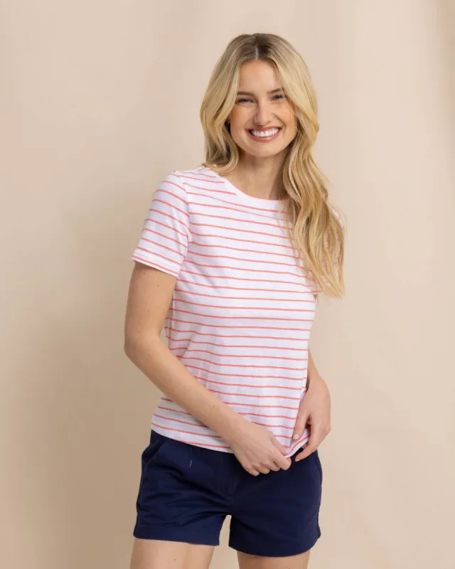 Sun Farer Stripe Crewneck T-Shirt - Conch Shell sold by Southern Tide