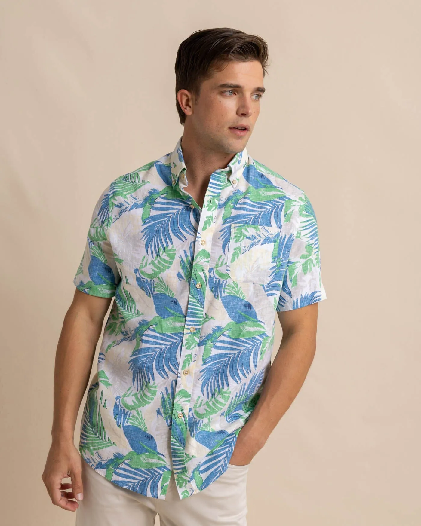 Paradise Palms Linen Rayon Short Sleeve Sport Shirt sold by Southern Tide