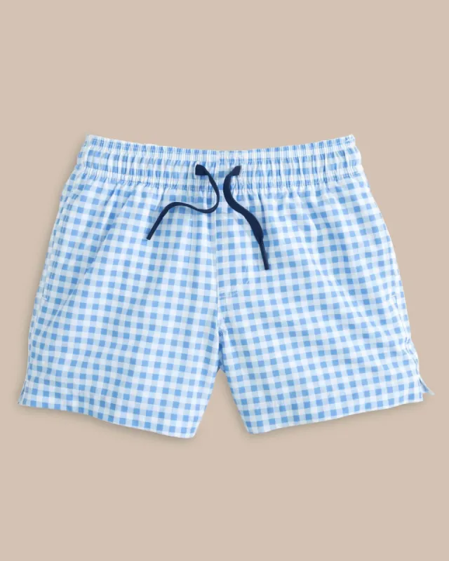 Boys Baldwin Gingham Printed Swim Trunk made by Southern Tide
