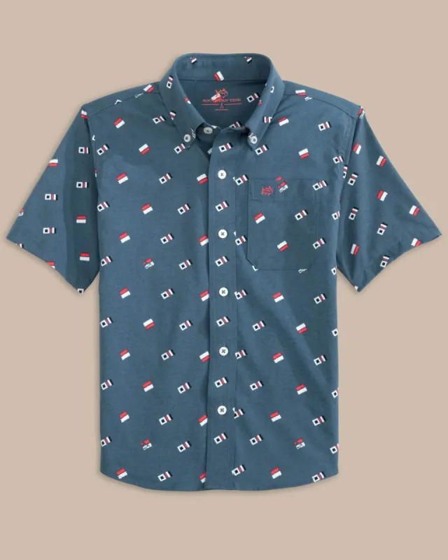 Boys Intercoastal Keep It Nautical Heather Short Sleeve Sport Shirt sold by Southern Tide