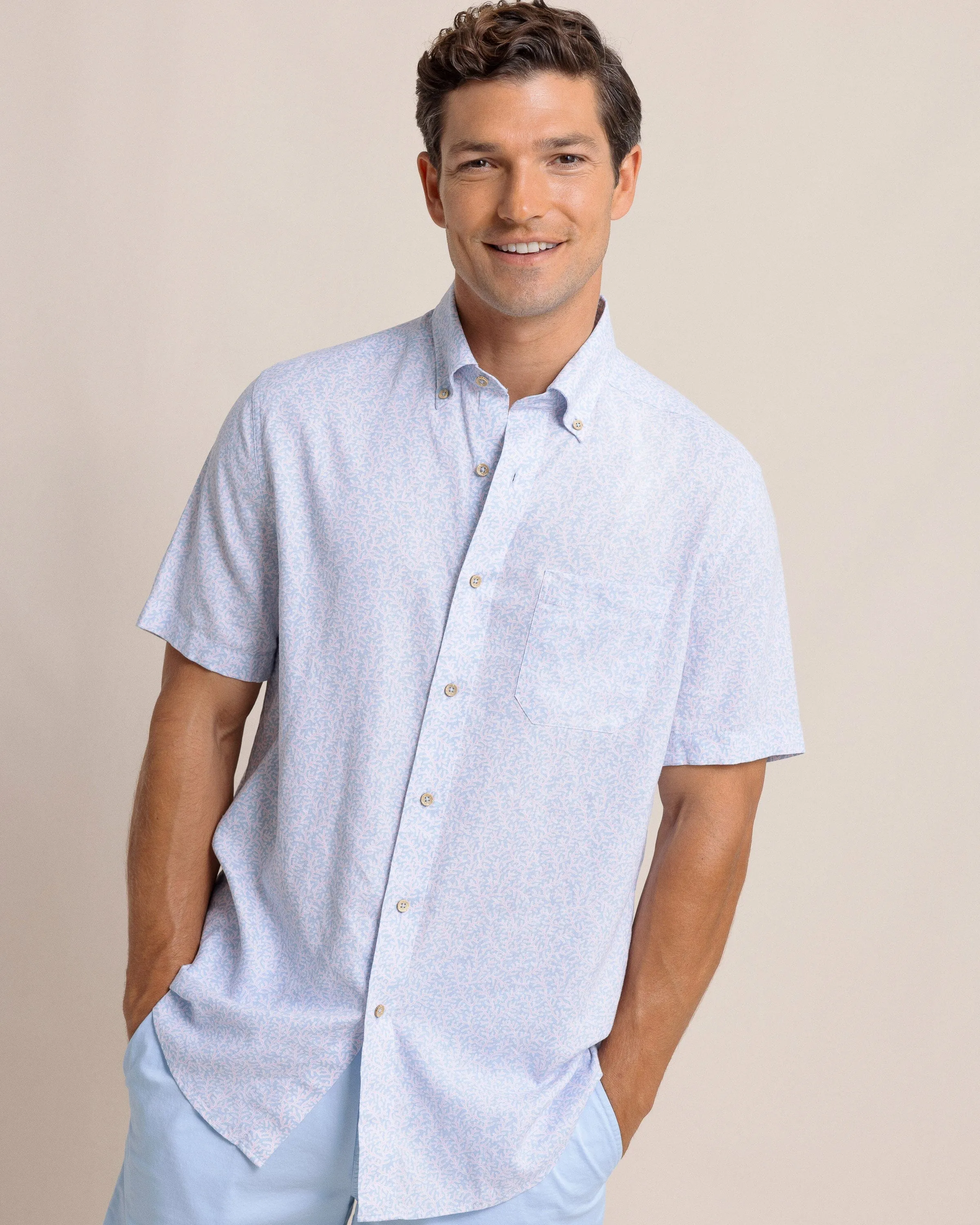 Coral Life Linen Rayon Short Sleeve Sport Shirt sold by Southern Tide