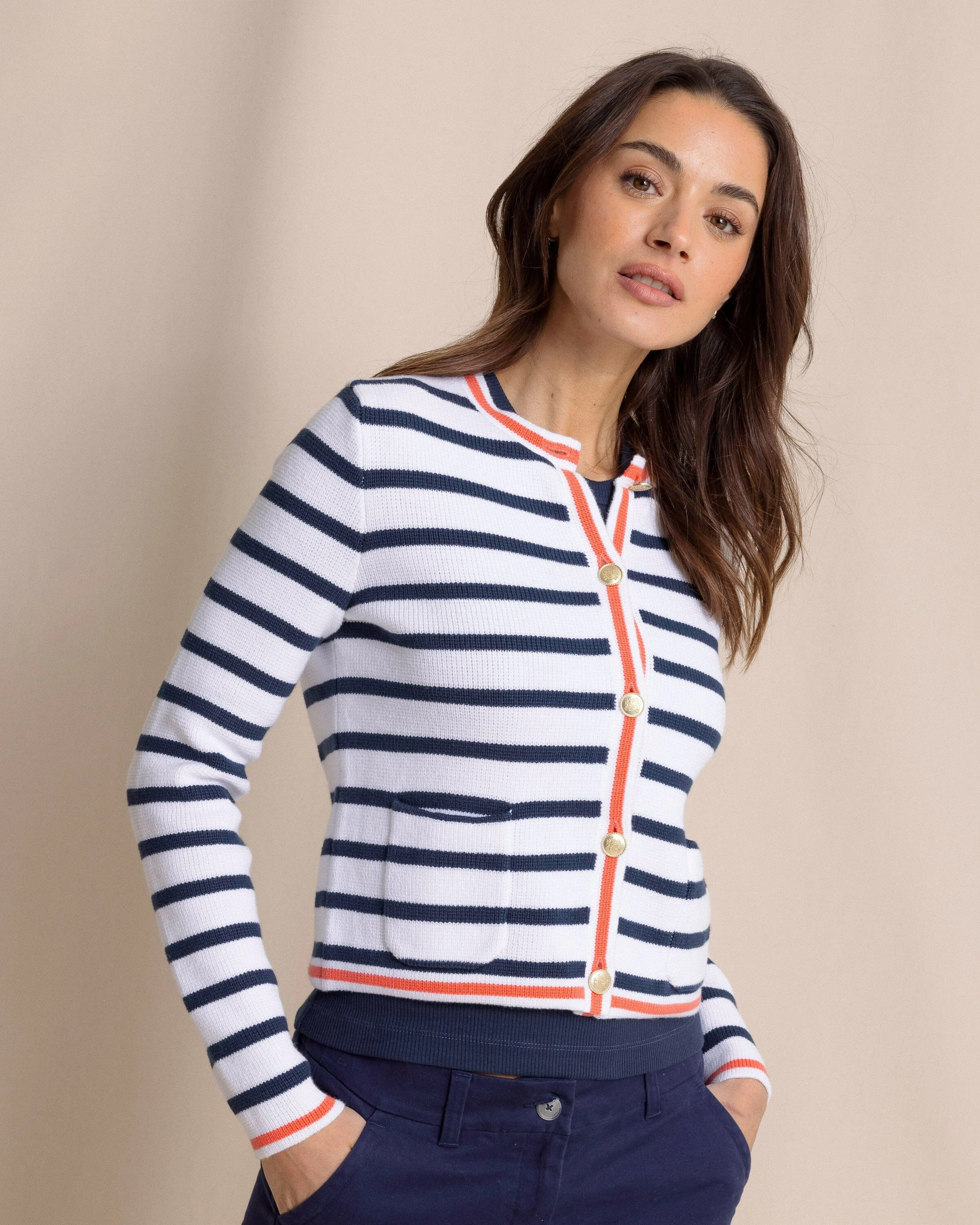 Marlene Striped Button Front Cardigan sold by Southern Tide product image thumbnail 5