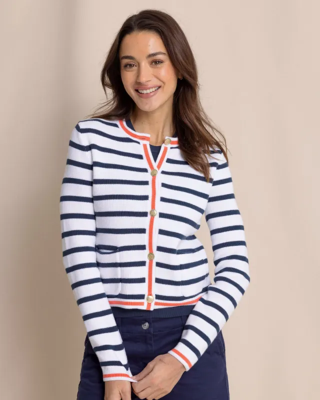 Marlene Striped Button Front Cardigan sold by Southern Tide