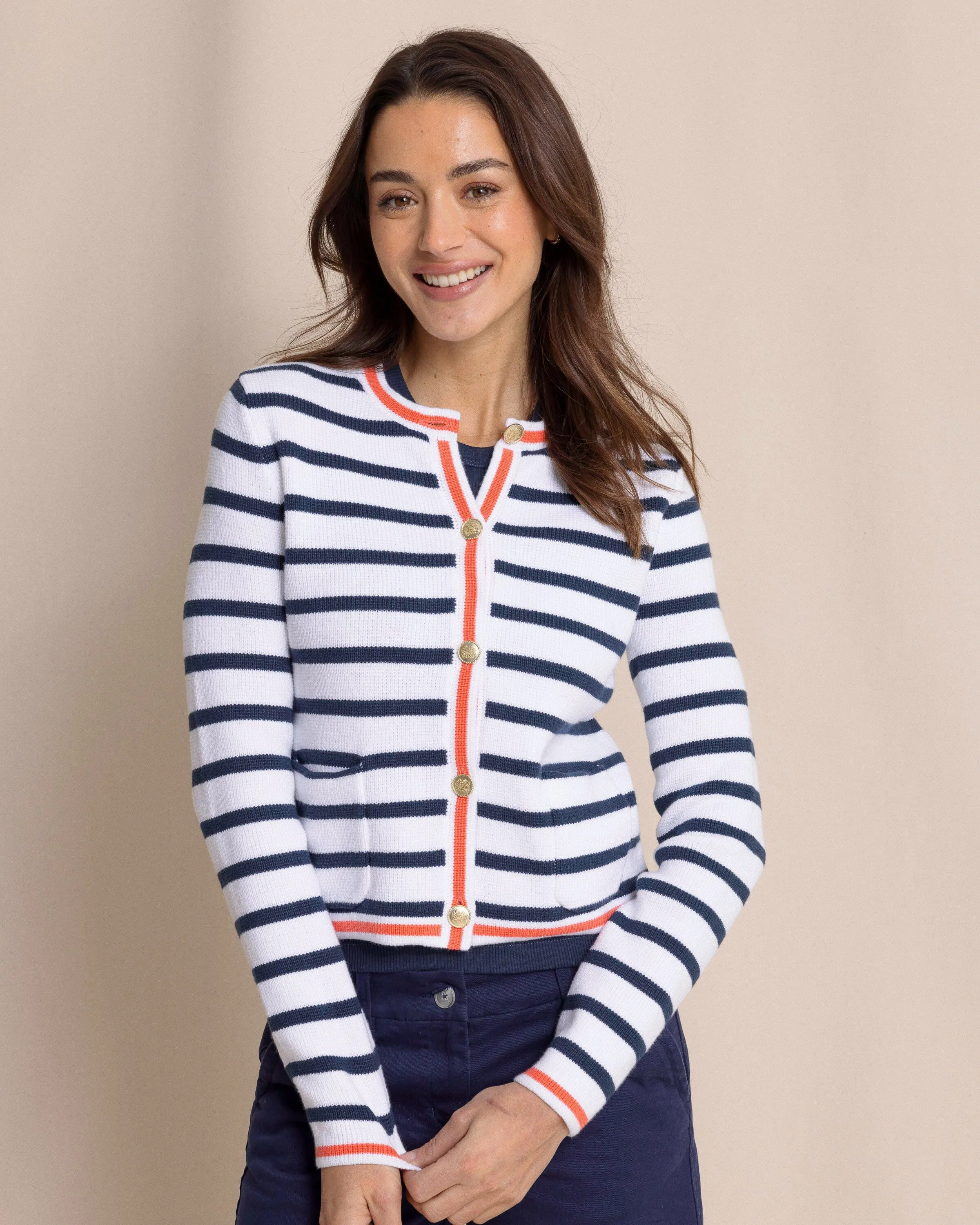 Marlene Striped Button Front Cardigan sold by Southern Tide