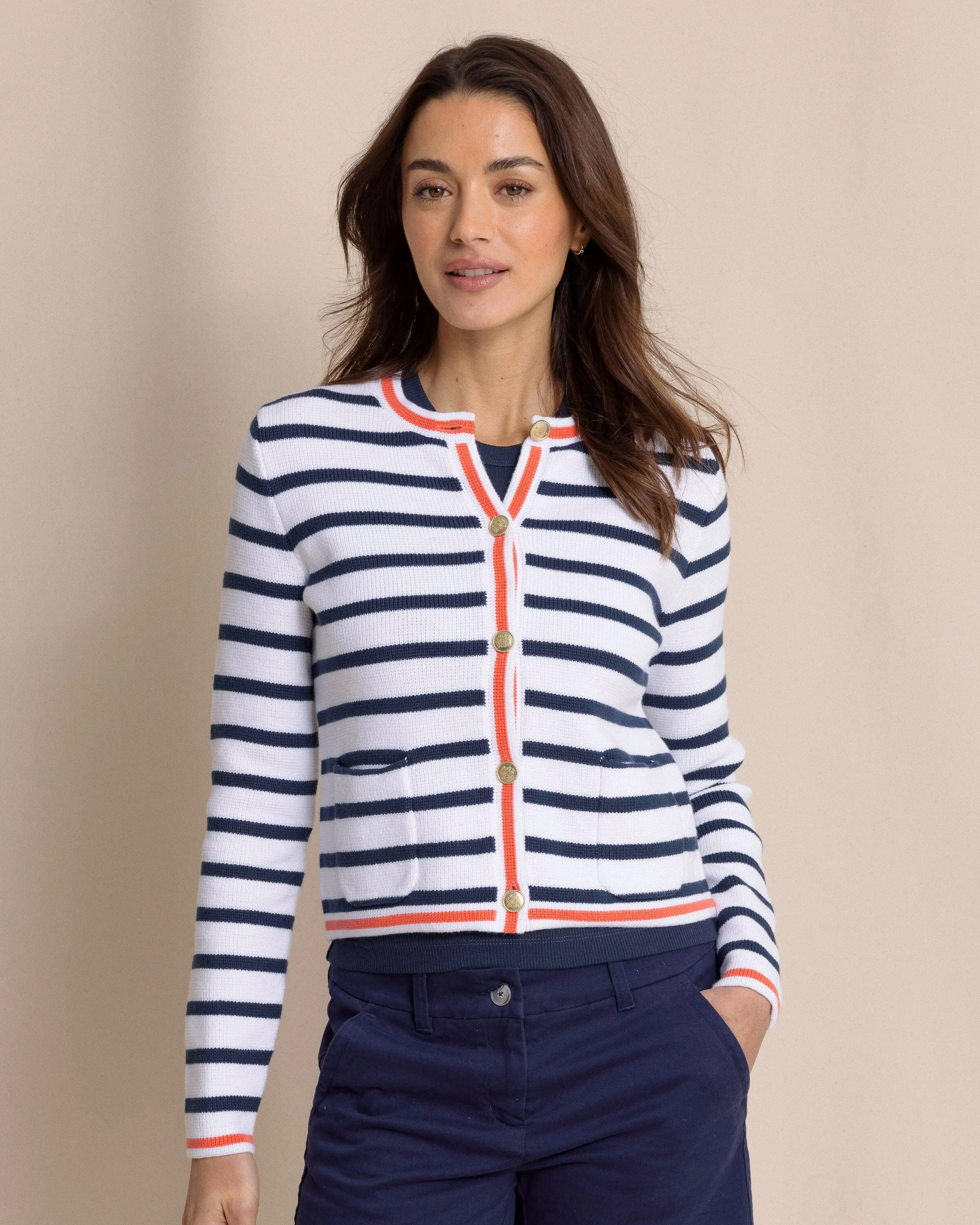 Marlene Striped Button Front Cardigan sold by Southern Tide product image thumbnail 3