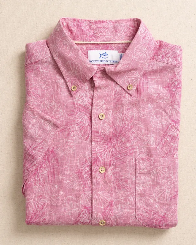 Palm-tree-cation Linen Rayon Short Sleeve Sport Shirt sold by Southern Tide