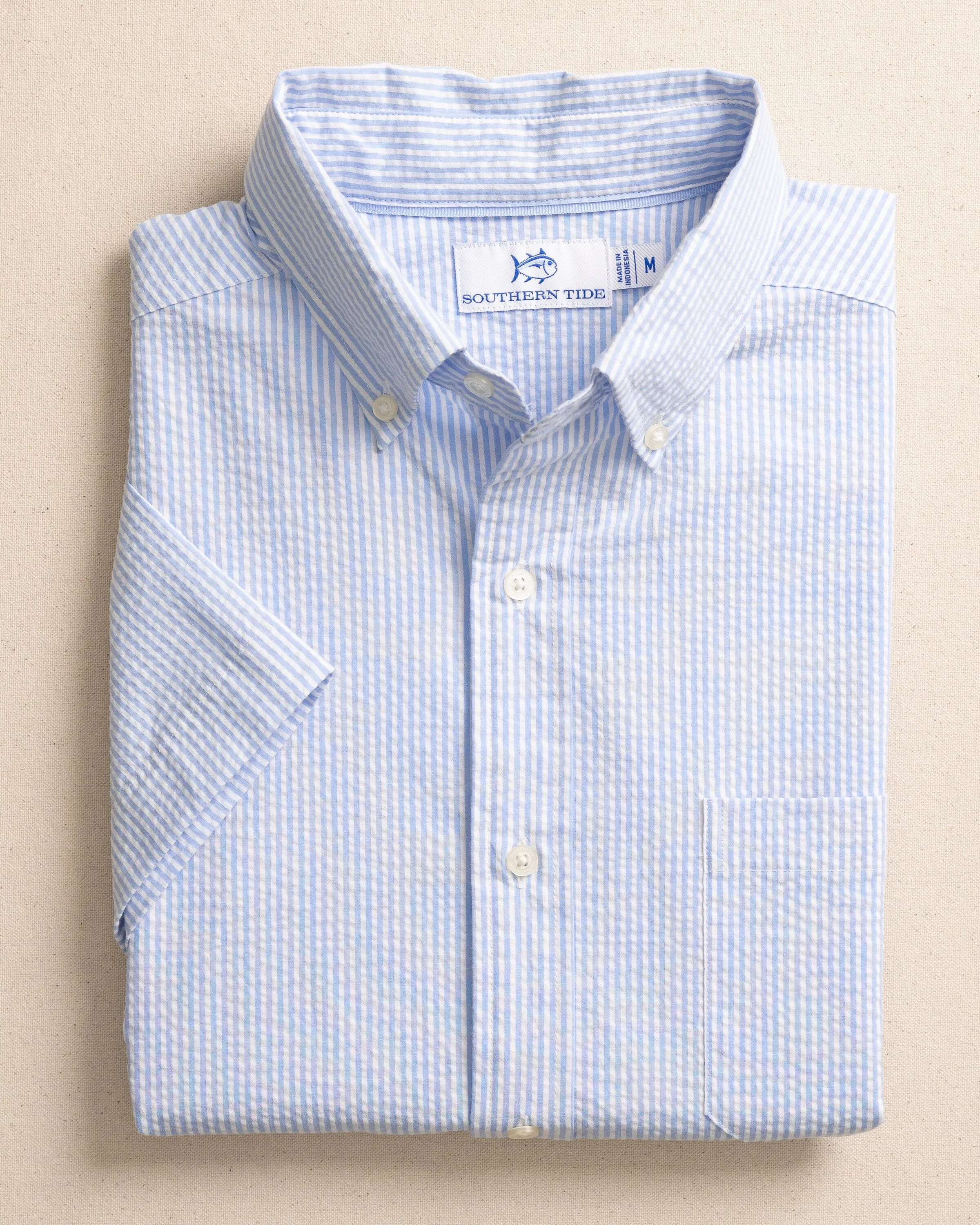 Folly Field Stripe Seersucker Short Sleeve Sport Shirt sold by Southern Tide