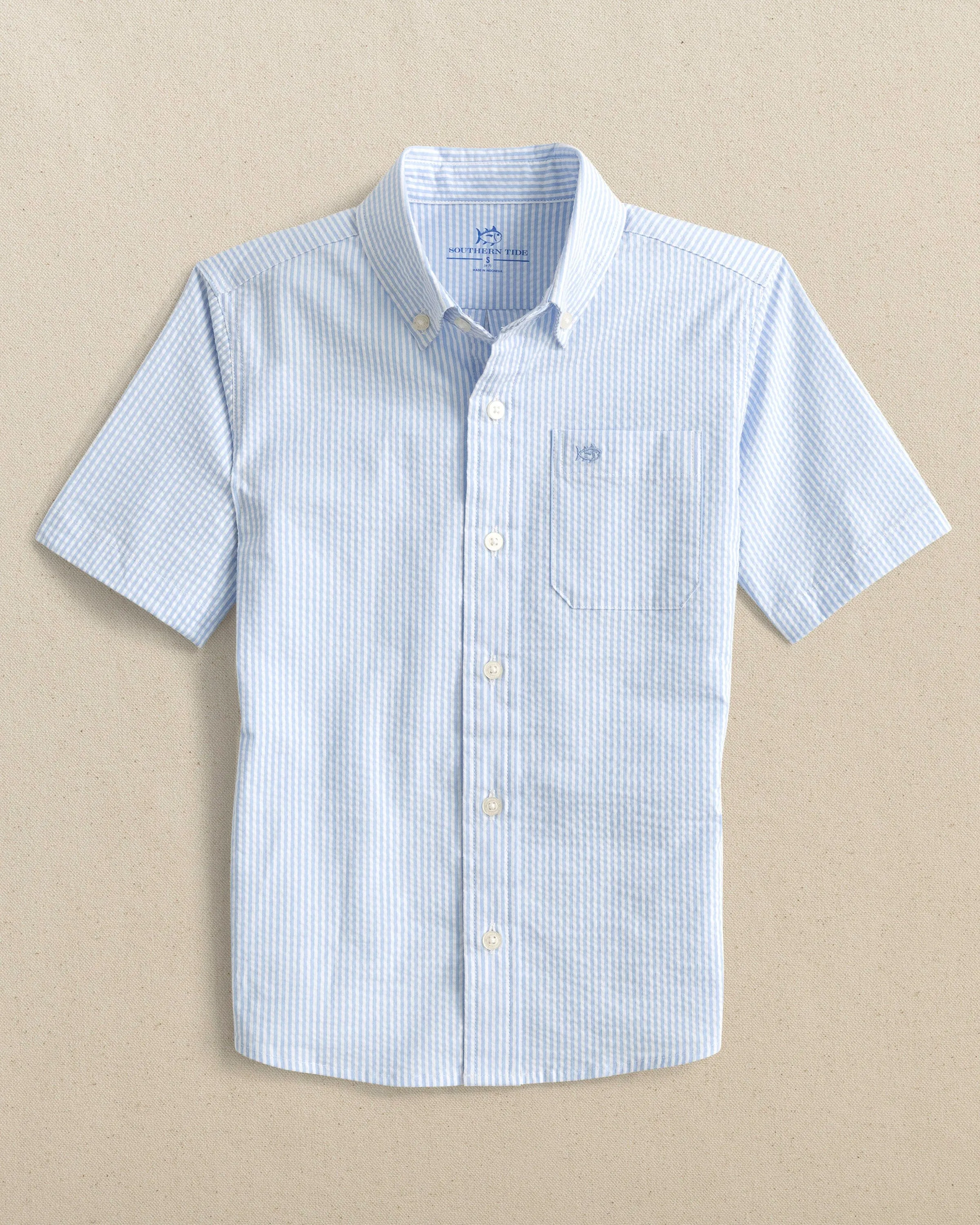 Boys Folly Field Seersucker Short Sleeve Sport Shirt sold by Southern Tide