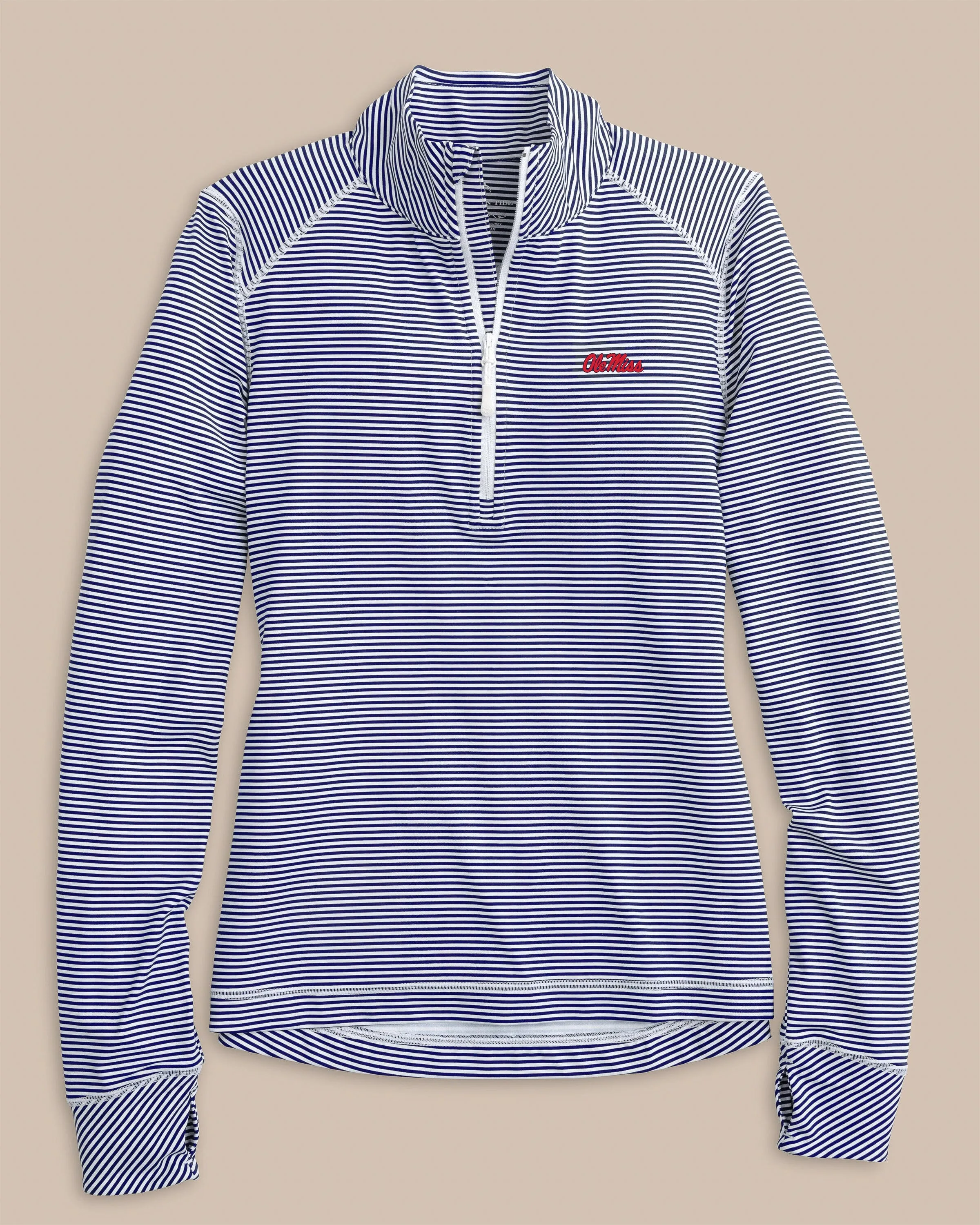 Ole Miss Women's Striped Runaround Quarter Zip sold by Southern Tide