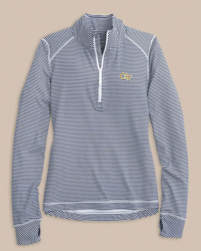 Georgia Tech Women's Striped Runaround Quarter Zip sold by Southern Tide