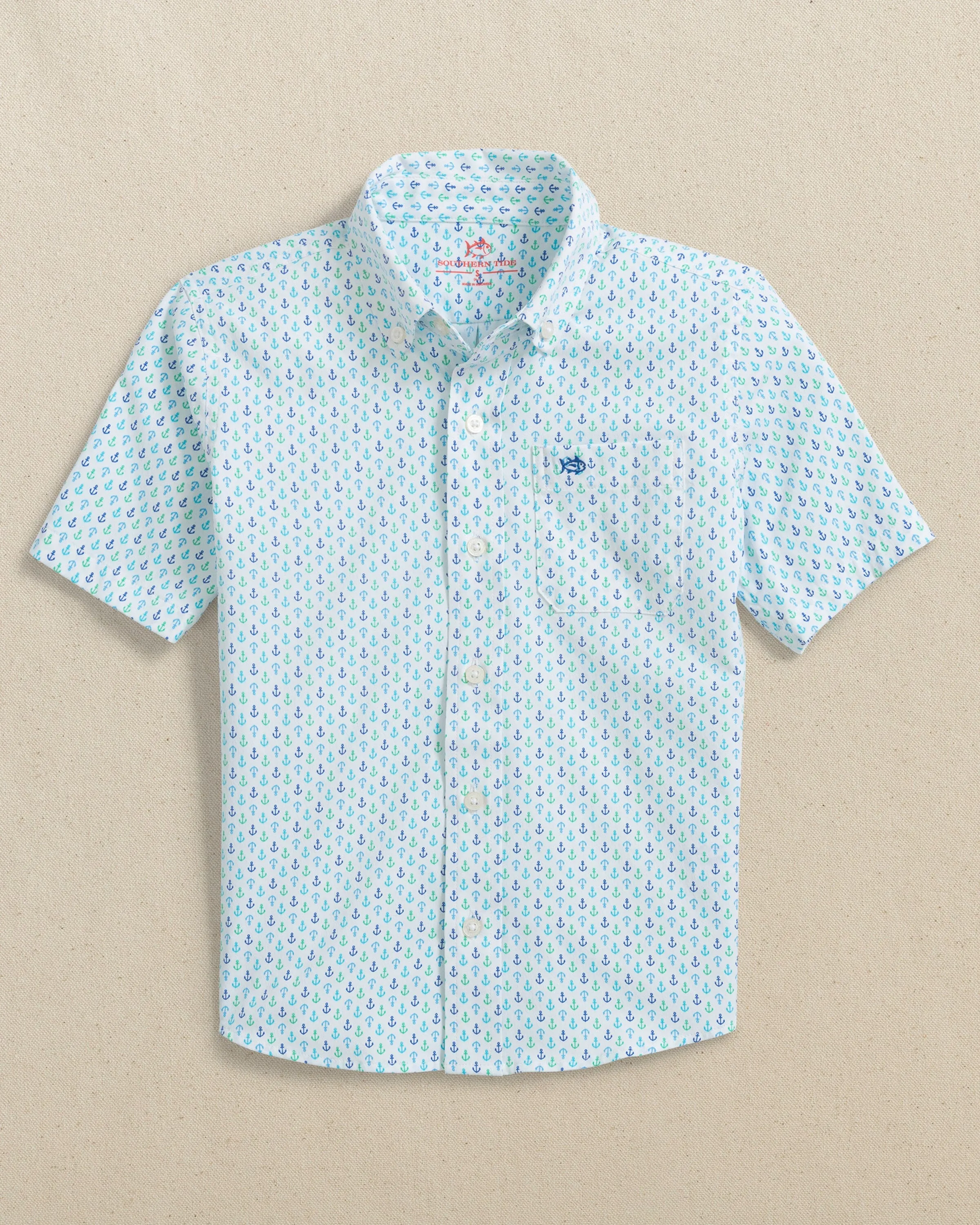 Boys Intercoastal Anchors Away Short Sleeve Sport Shirt sold by Southern Tide