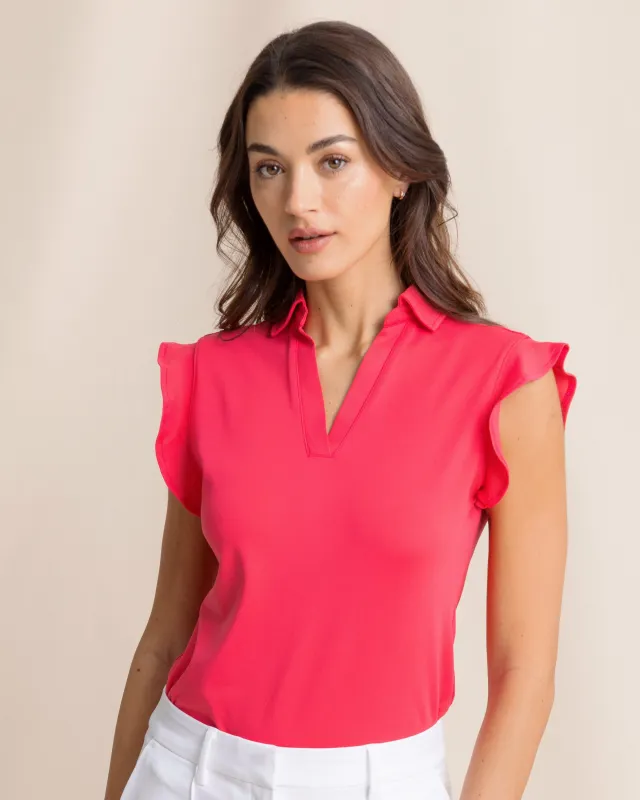 Dayna Active Ruffle Polo Tank sold by Southern Tide