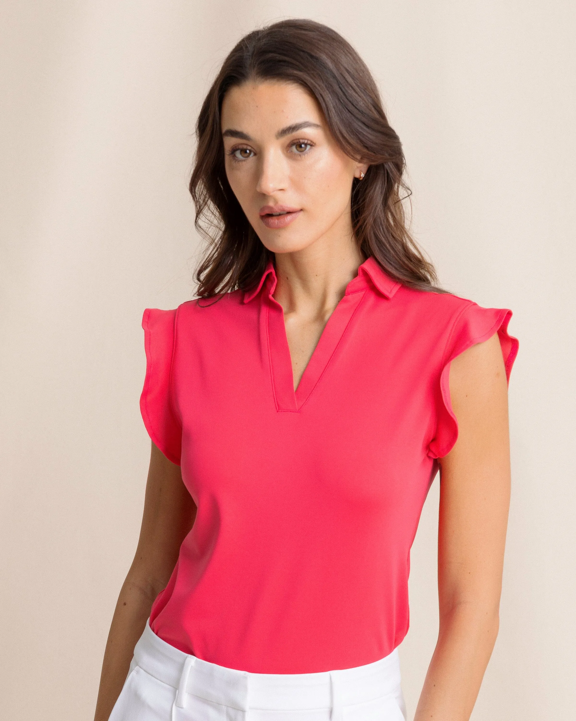Dayna Active Ruffle Polo Tank sold by Southern Tide