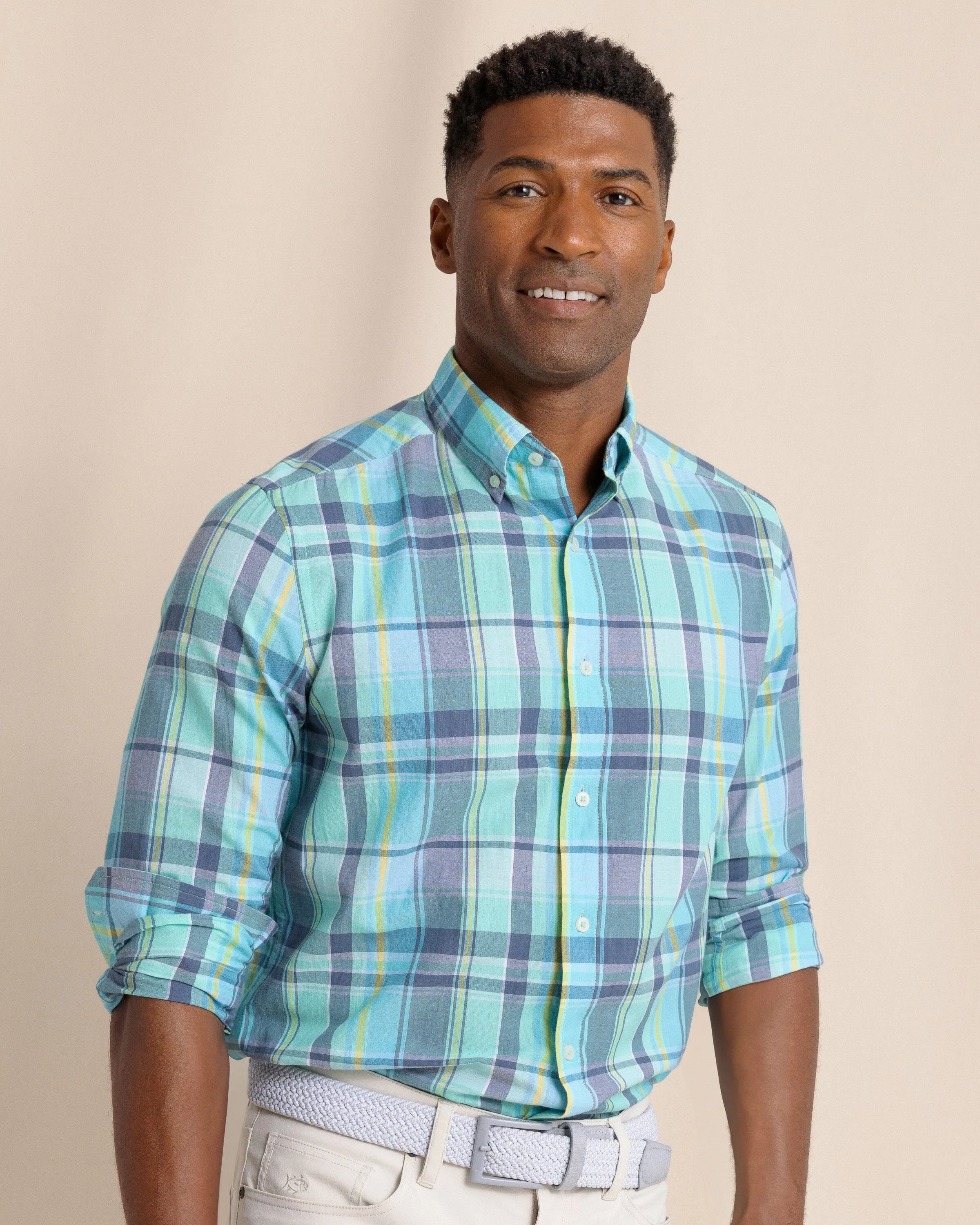 Crystal Cove Madras Plaid Long Sleeve Sport Shirt sold by Southern Tide product image thumbnail 3