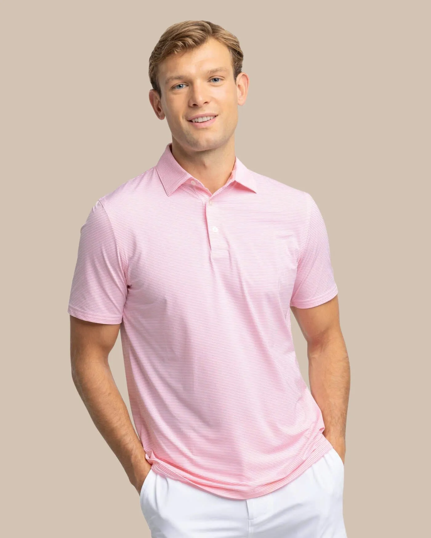 brrr°®-eeze Meadowbrook Stripe Polo - Geranium Pink sold by Southern Tide product image thumbnail 3