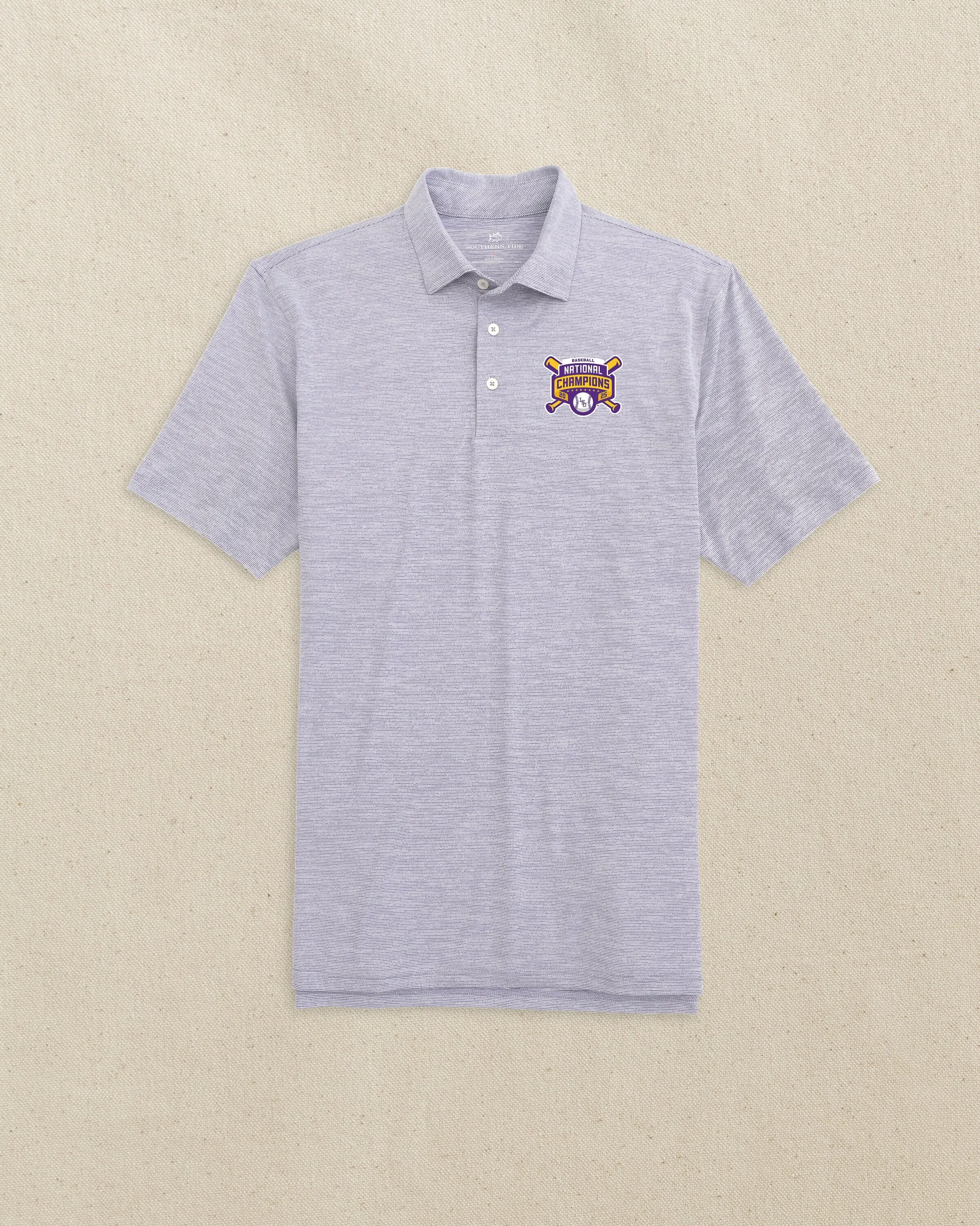 LSU 2025 Baseball National Champions Driver Spacedye Polo sold by Southern Tide