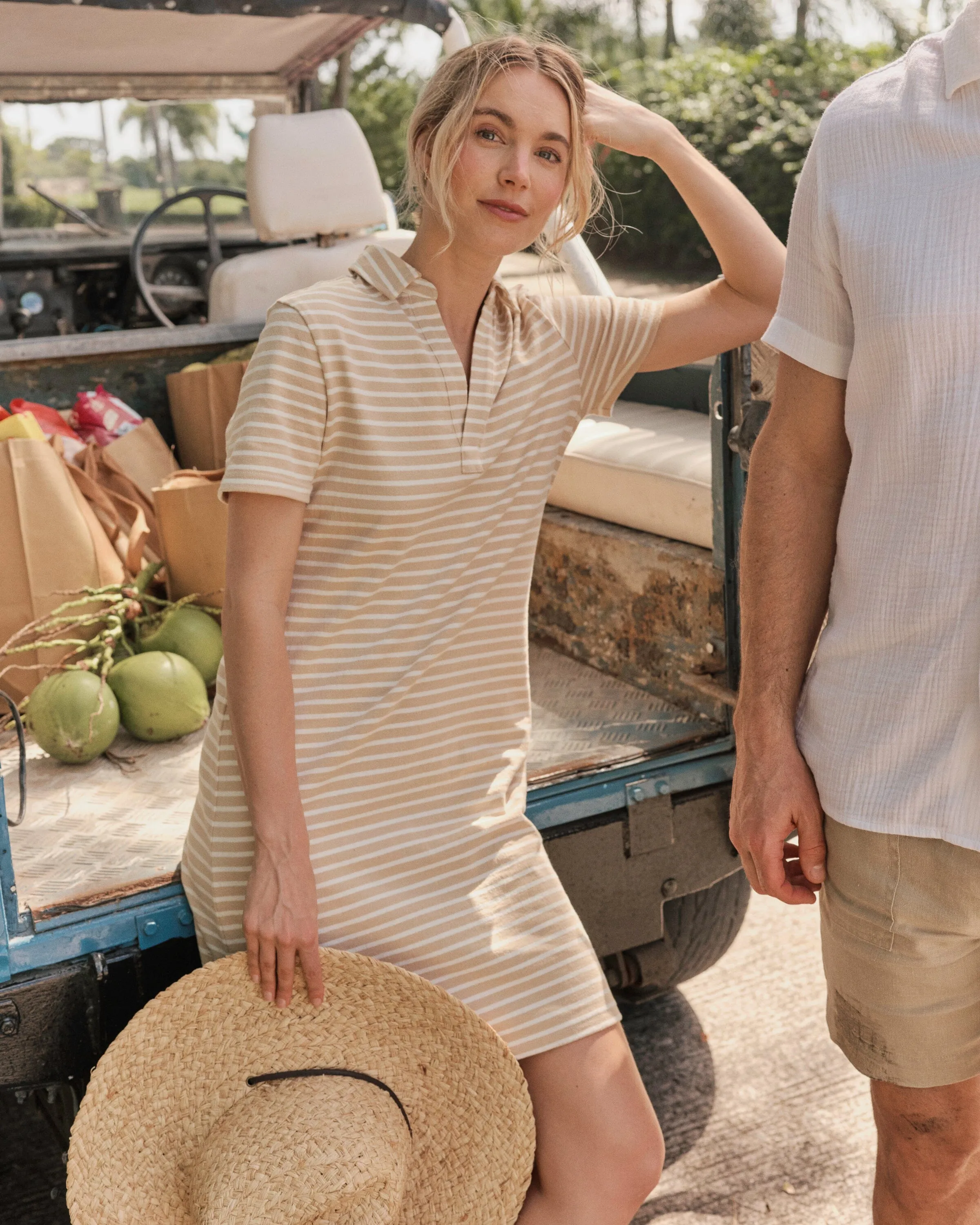 Demi Stripe Short Sleeve Polo Dress - Irish Cream sold by Southern Tide