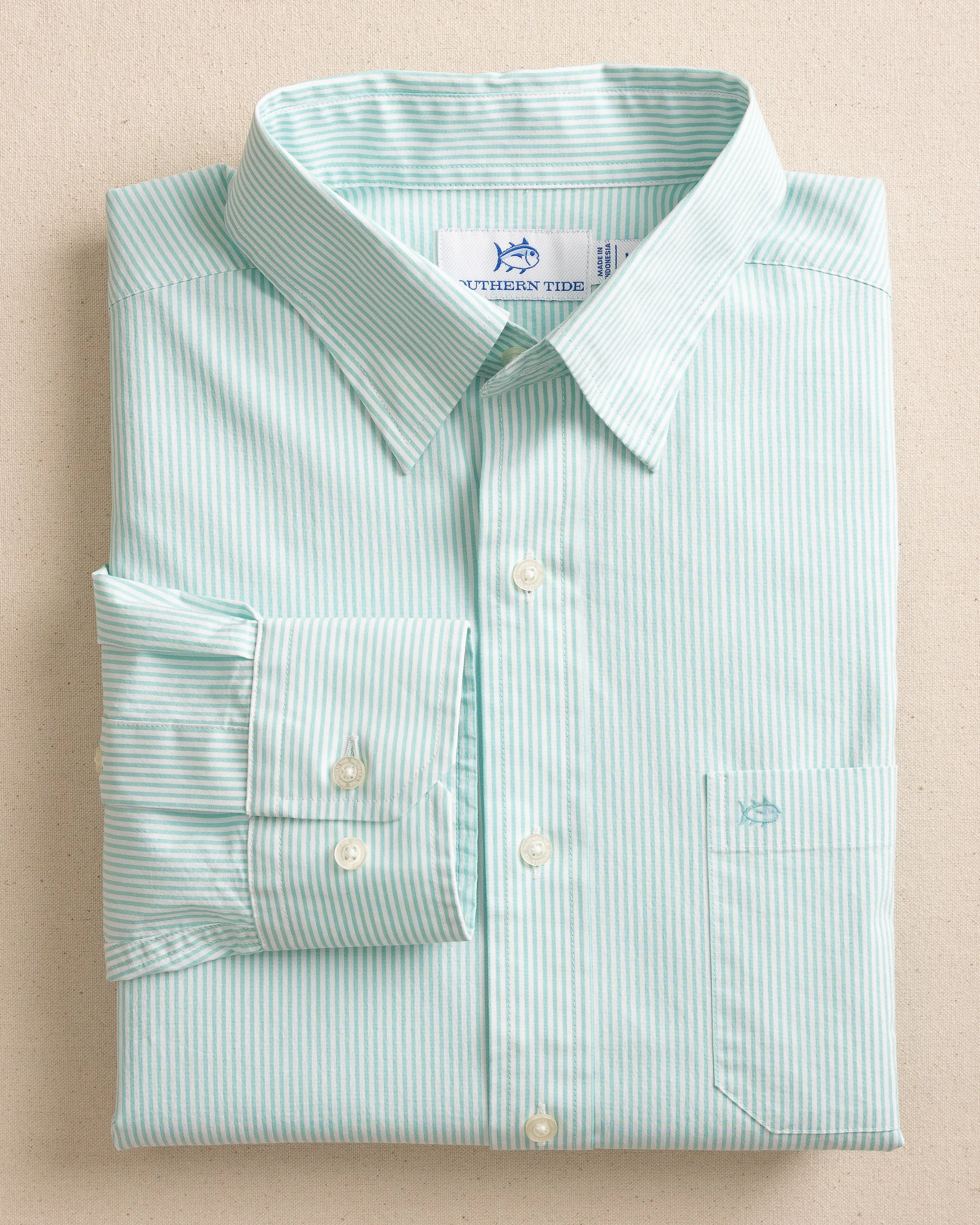 Charleston Granby Stripe Long Sleeve Sport Shirt - Mint sold by Southern Tide product image thumbnail 3