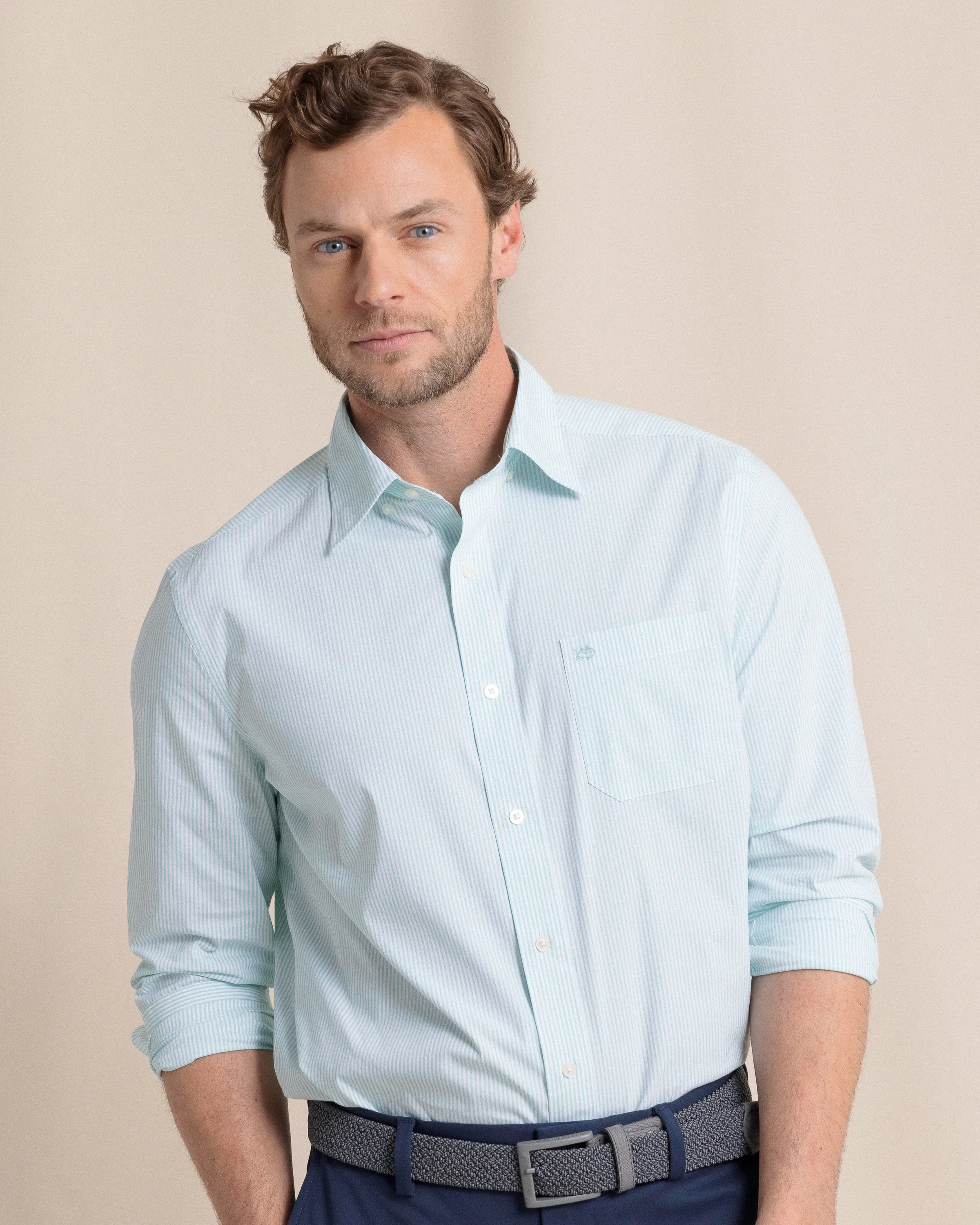 Charleston Granby Stripe Long Sleeve Sport Shirt - Mint sold by Southern Tide product image thumbnail 4