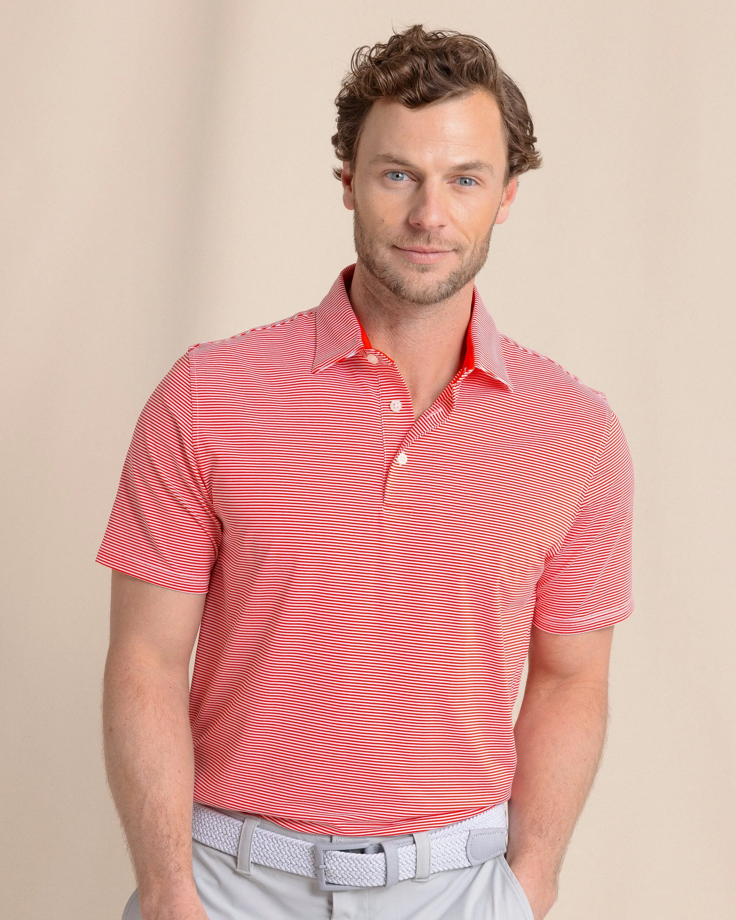 brrr°®-eeze Meadowbrook Stripe Polo - Poppy Red sold by Southern Tide