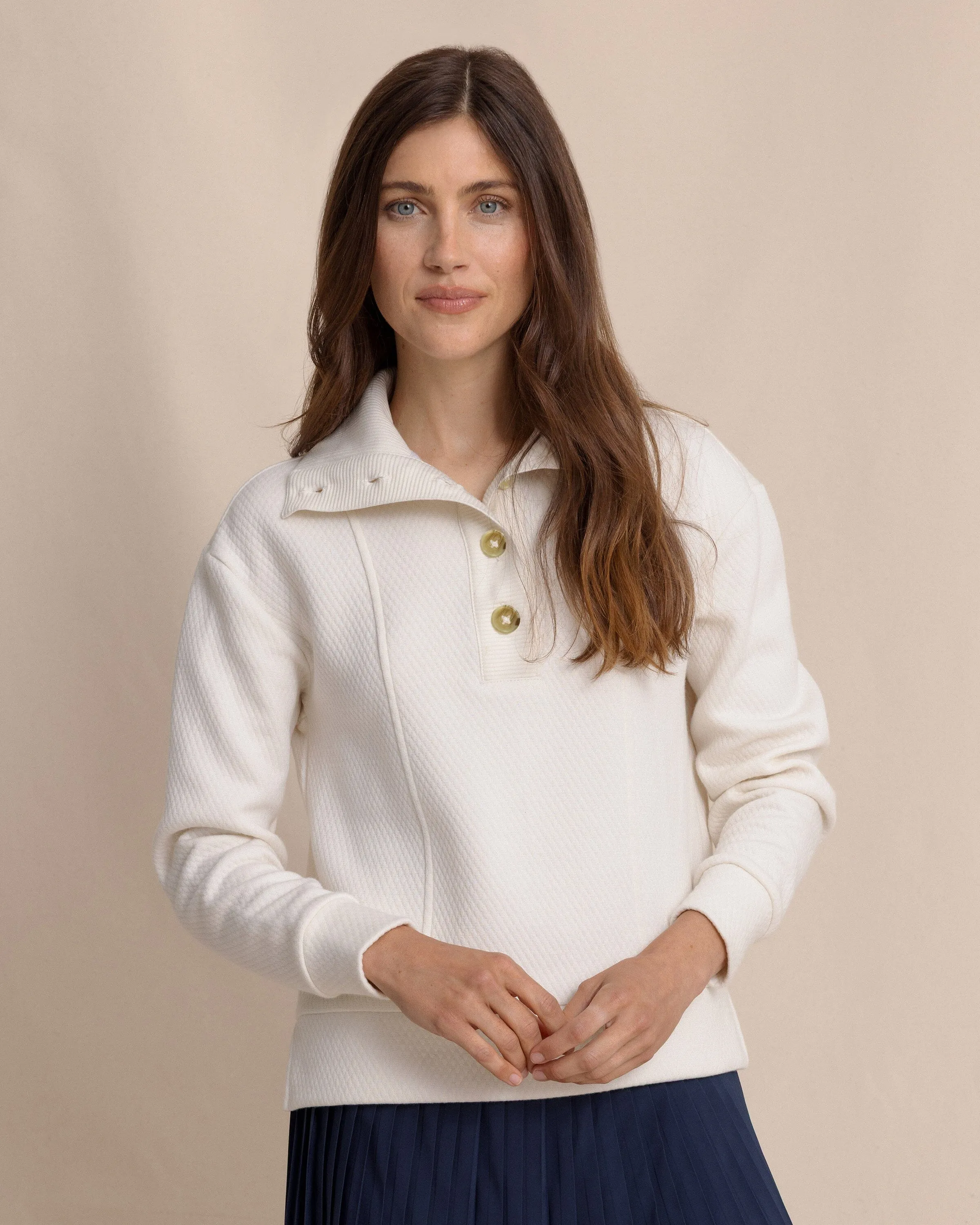 Tonya Button Mock Pullover - Sand White sold by Southern Tide product image thumbnail 3