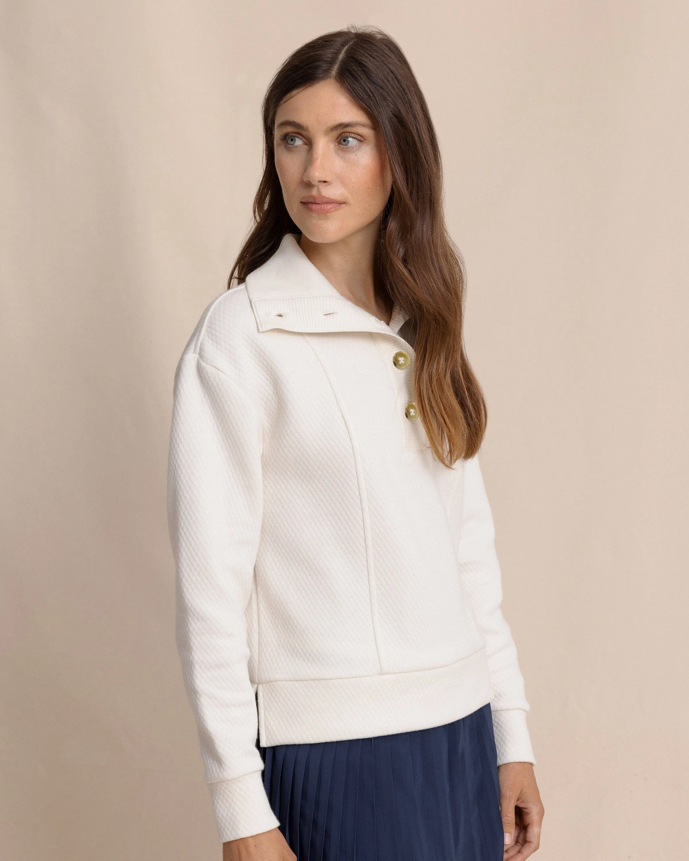 Tonya Button Mock Pullover - Sand White sold by Southern Tide product image thumbnail 5