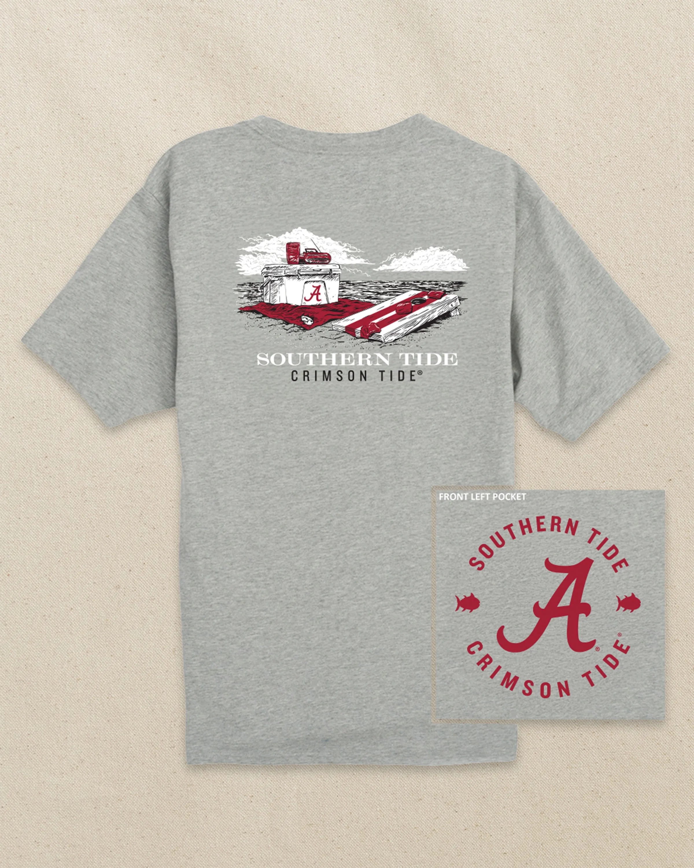 Alabama Crimson Tide Beach Cornhole Heather T-Shirt sold by Southern Tide