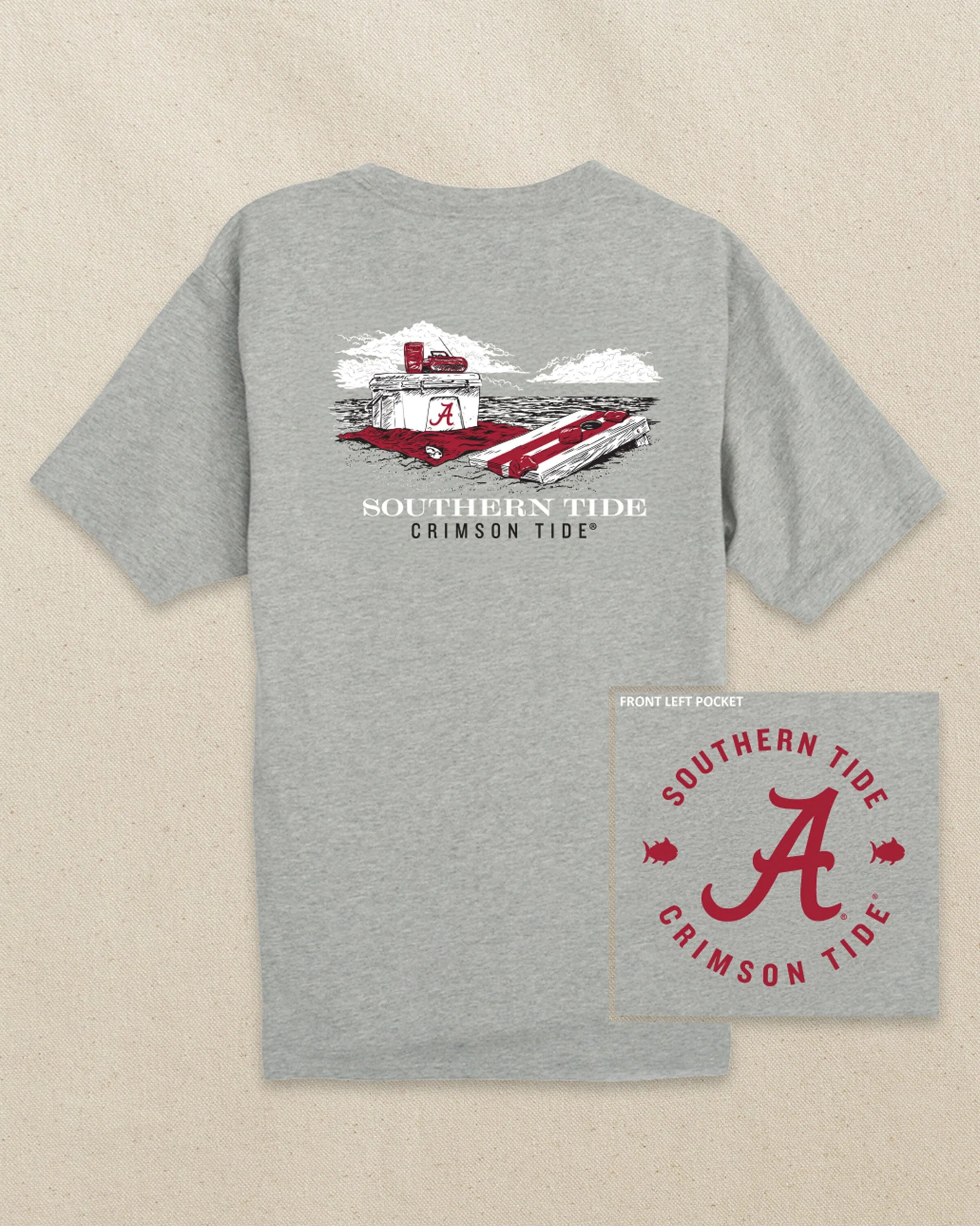 Alabama Crimson Tide Beach Cornhole Heather T-Shirt sold by Southern Tide product image thumbnail 2