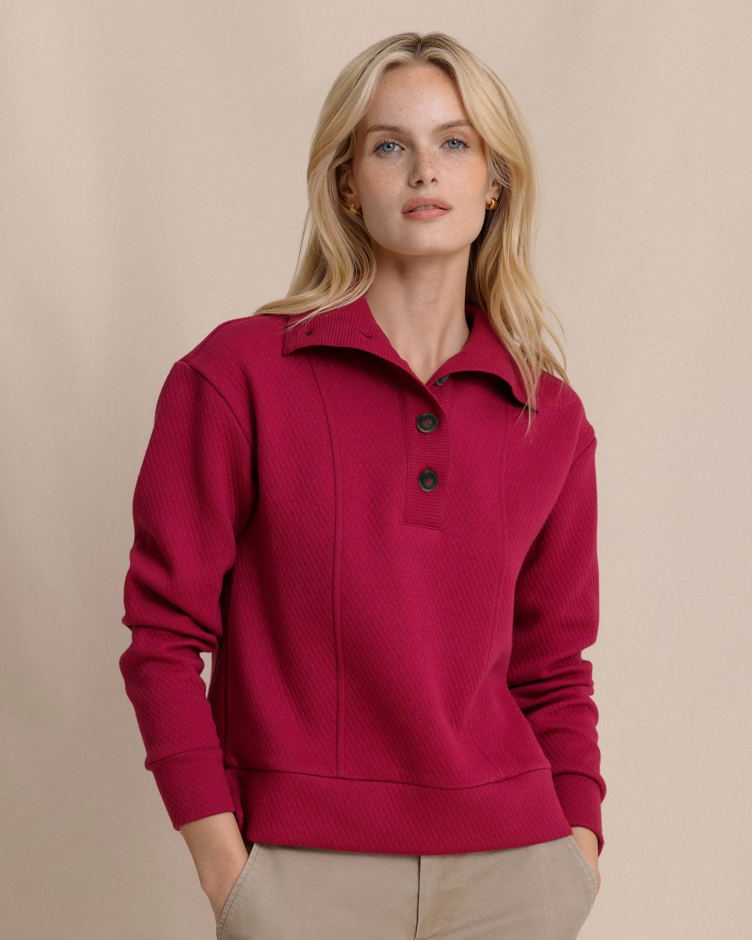 Tonya Button Mock Pullover - Carolina Plum sold by Southern Tide
