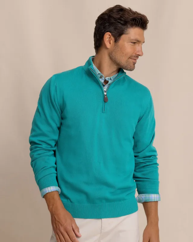 Whitehaven Heather Quarter Zip Sweater - Heather Spruce Shade made by Southern Tide