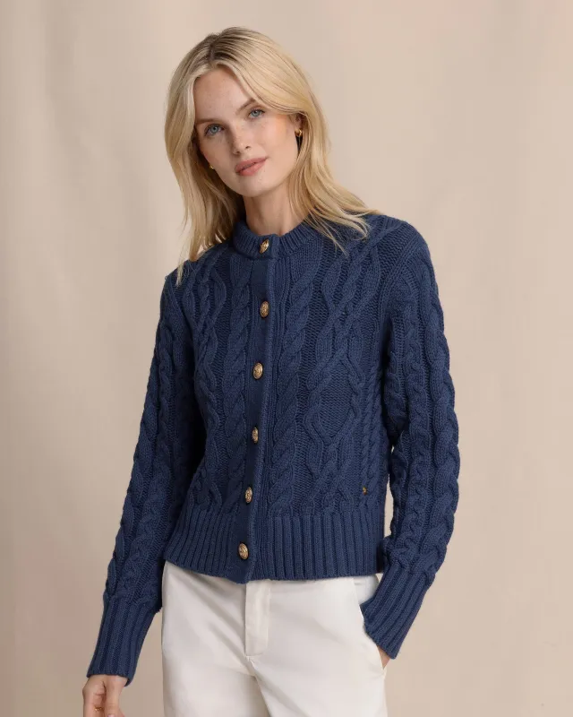 Clarke Cable Knit Cardigan - Dress Blue made by Southern Tide