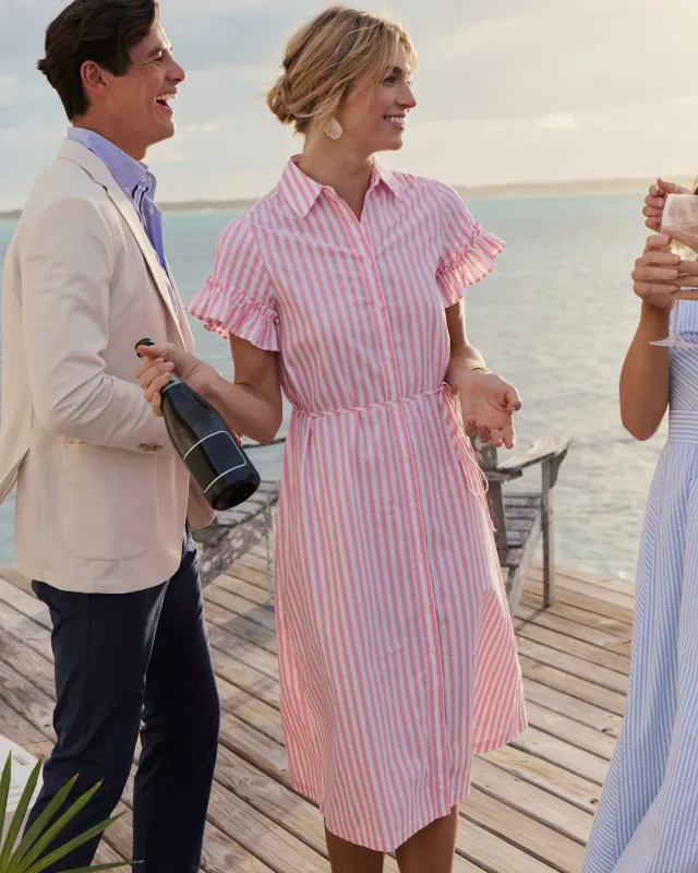 Tyra Striped Ruffle Sleeve Midi Dress made by Southern Tide